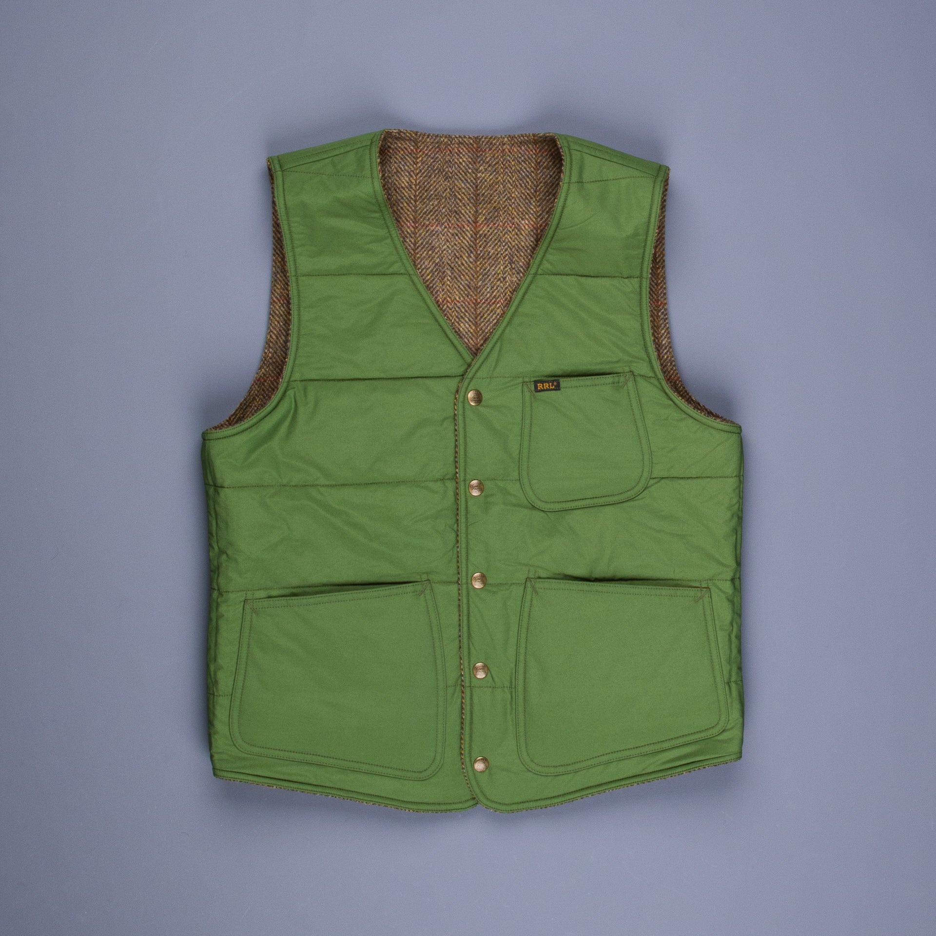 RRL Huntshaw Vest Reversible Harris Tweed - Sage Tafetta