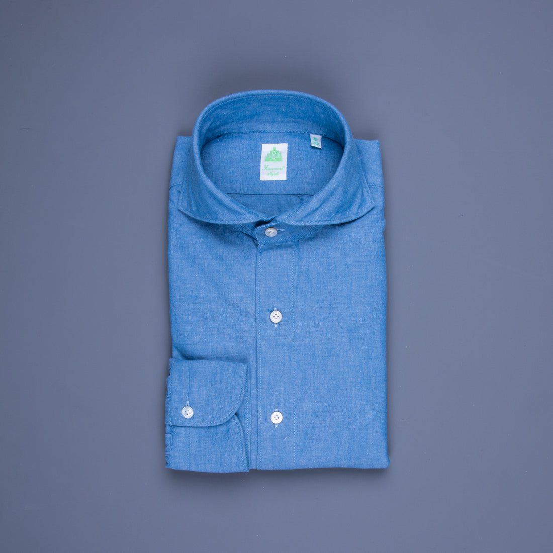 Finamore Gaeta Fit Collo Sergio Chambray Blu Scuro