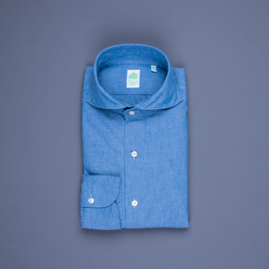 Finamore Gaeta Fit Collo Sergio Chambray Blu Scuro