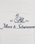 Merz b Schwanen 215 White Crew Neck Tee 1/4 slv. Indigo Print
