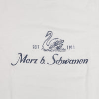 Merz b Schwanen 215 White Crew Neck Tee 1/4 slv. Indigo Print
