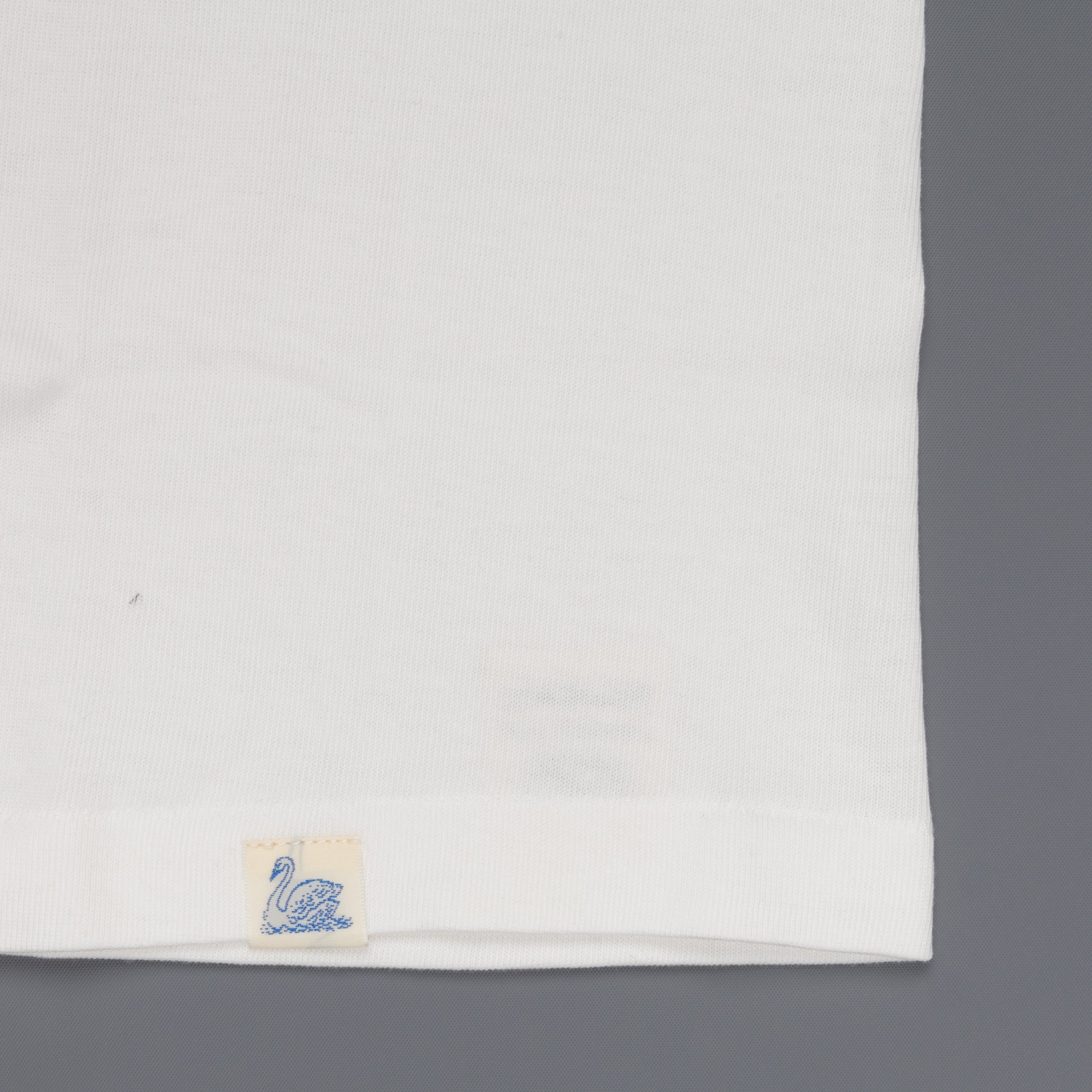 Merz b Schwanen 215 White Crew Neck Tee 1/4 slv. Indigo Print