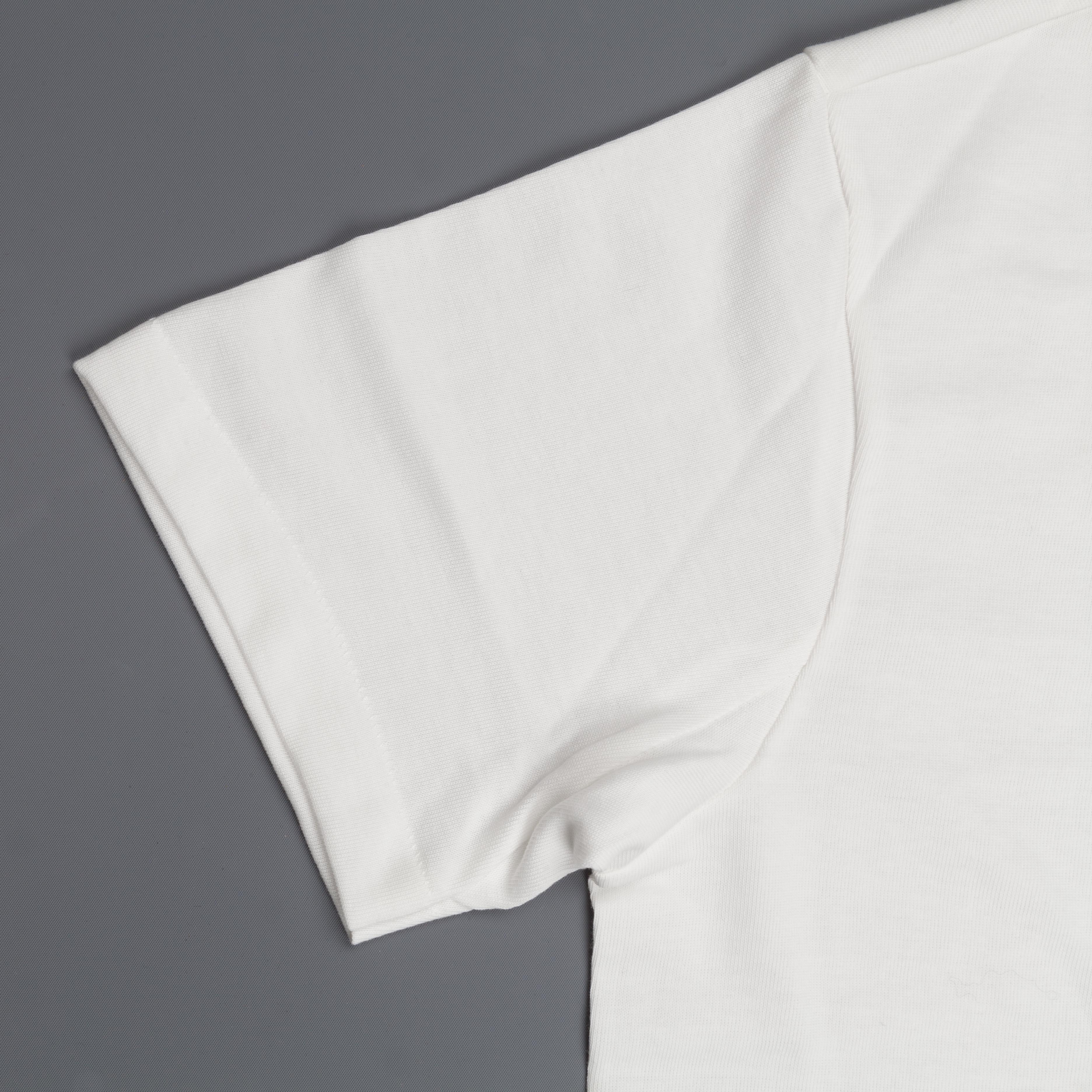 Merz b Schwanen 215 White Crew Neck Tee 1/4 slv. Indigo Print