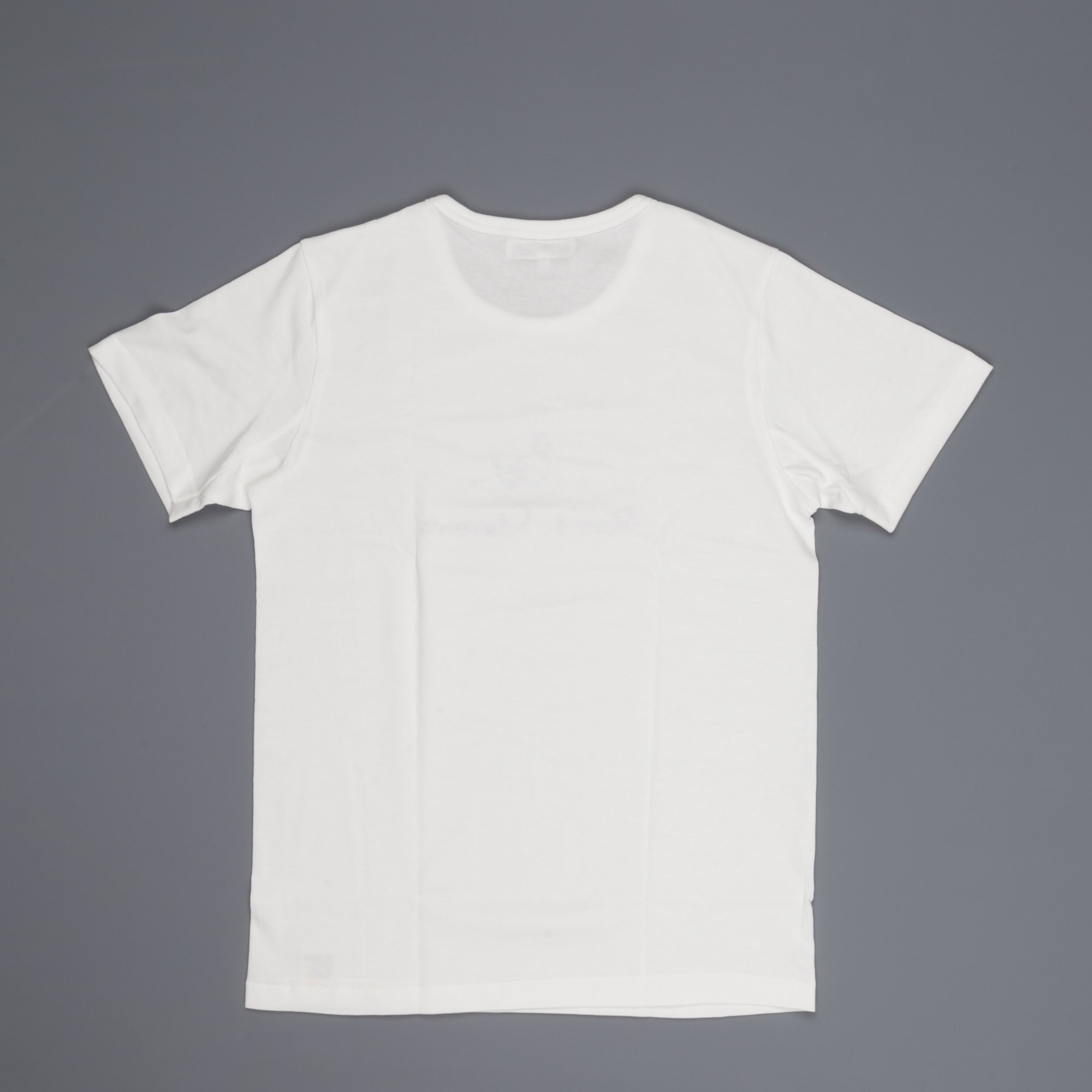 Merz b Schwanen 215 White Crew Neck Tee 1/4 slv. Indigo Print