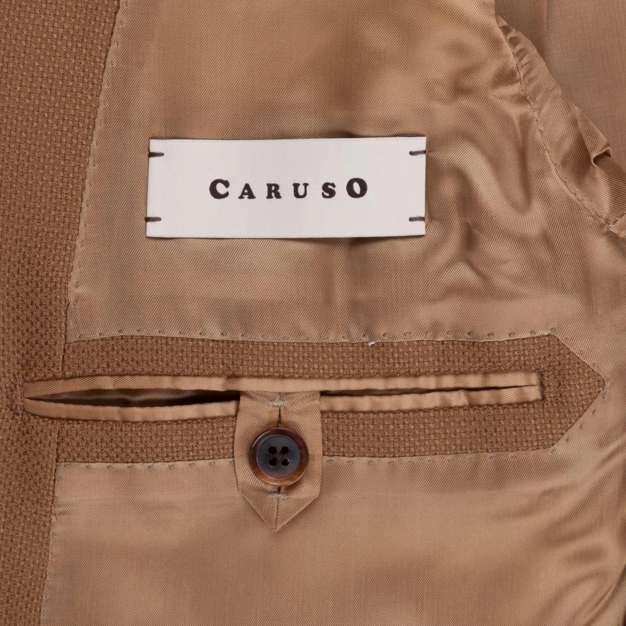 Caruso Nabucco single breasted jacket in camel hopsack wool