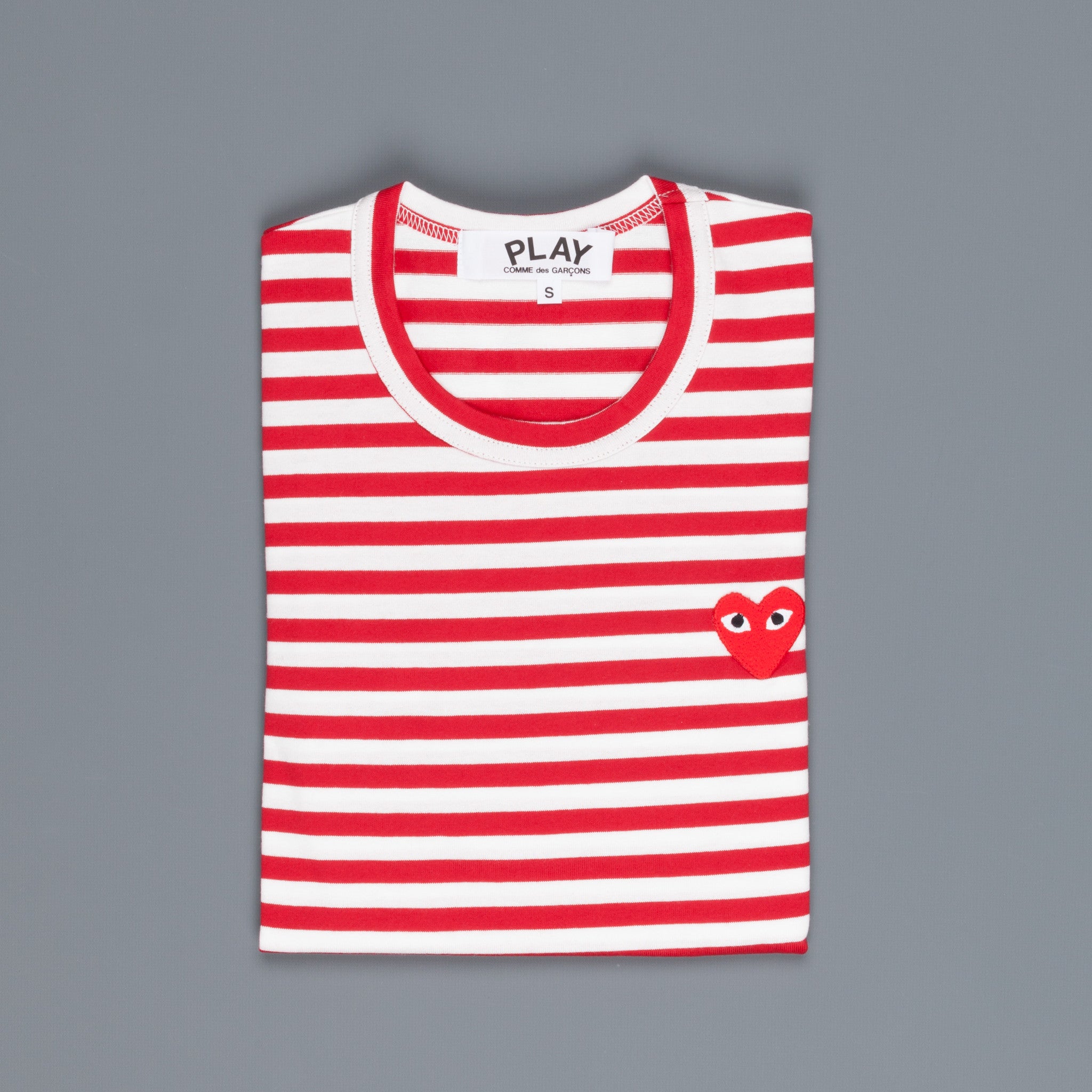 Comme des Garçons PLAY Woman striped tee red heart Red-White