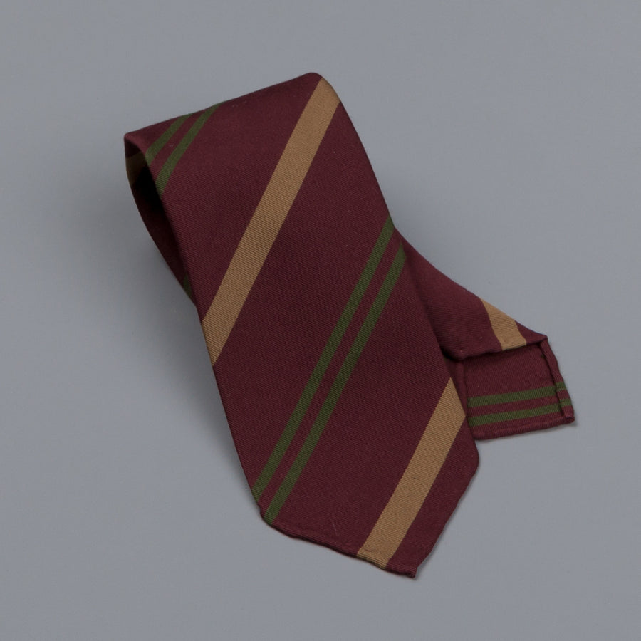 Drake's untipped club tie gold stripe burgundy