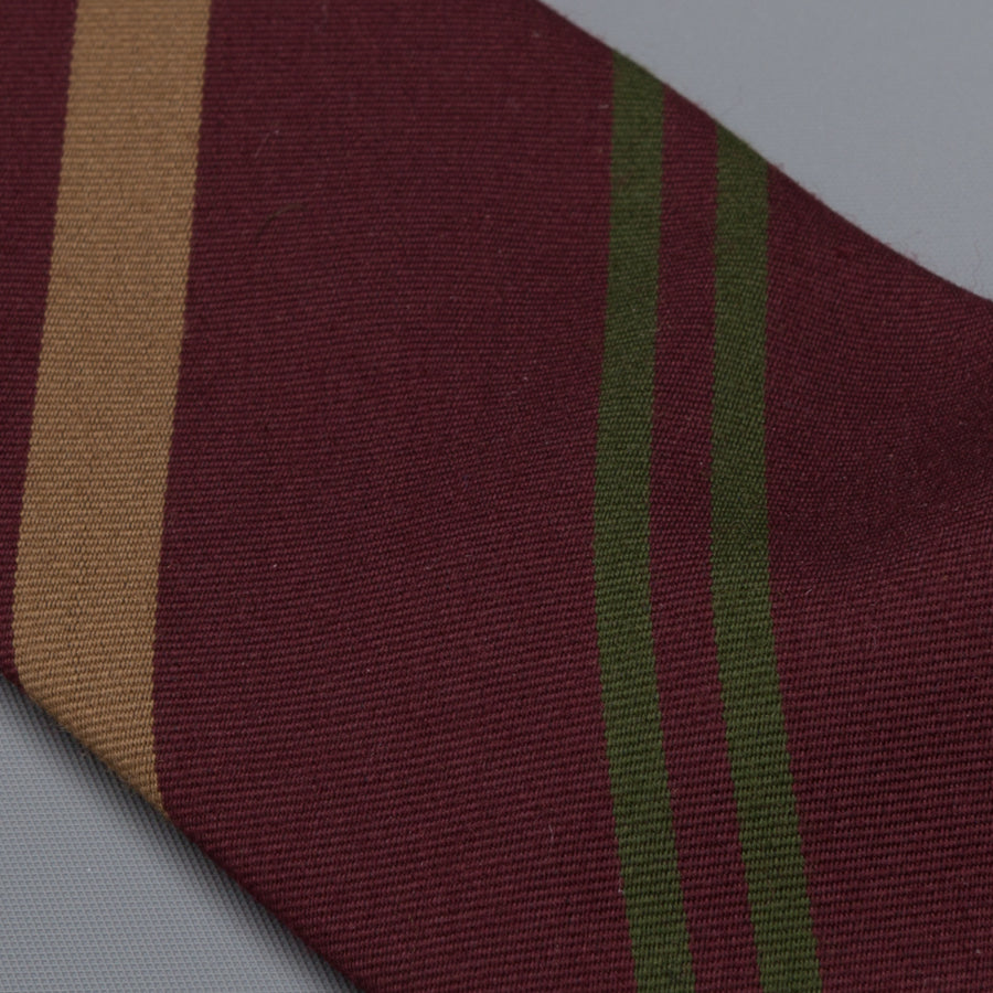Drake's untipped club tie gold stripe burgundy