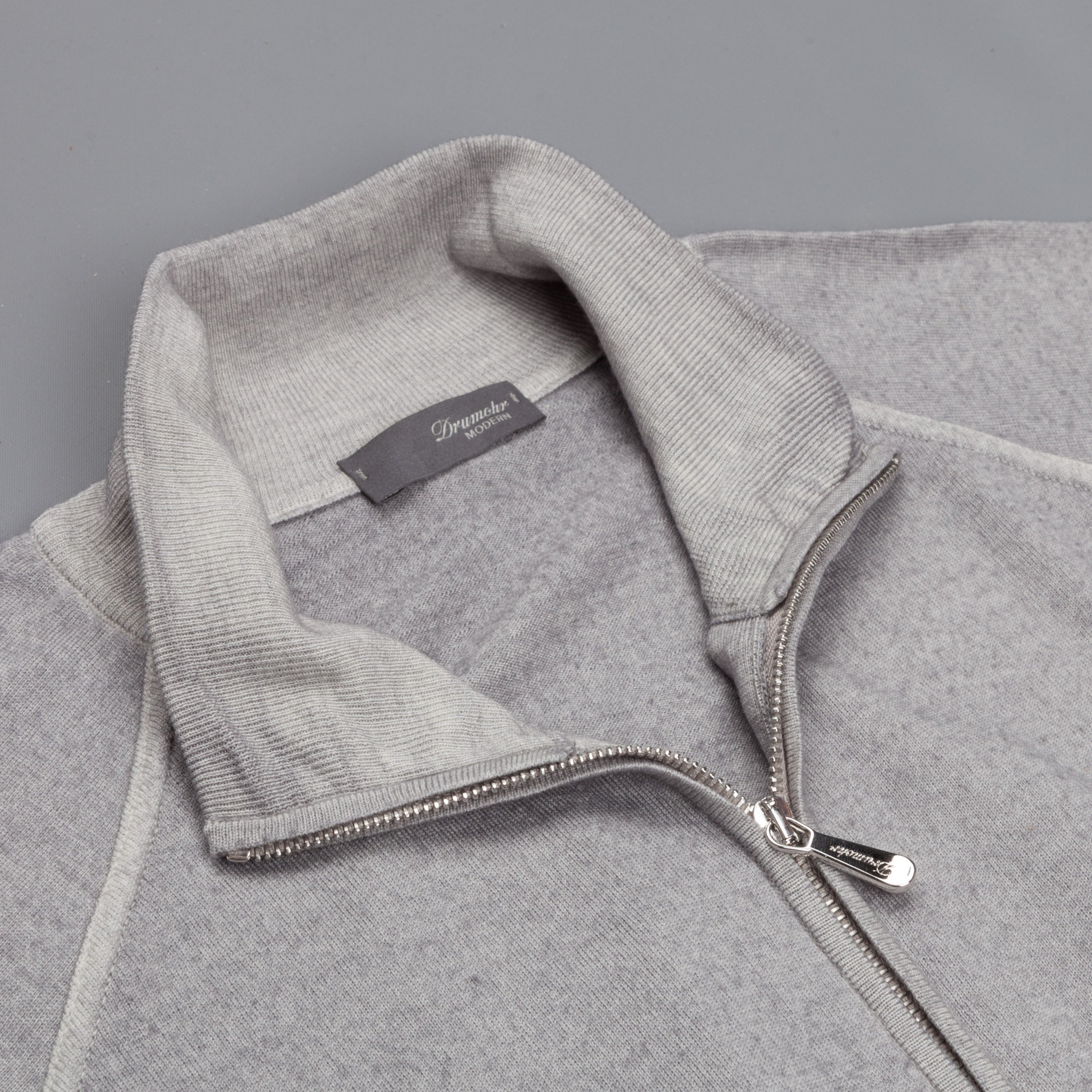 Drumohr merino wool zip raglan sweater grey