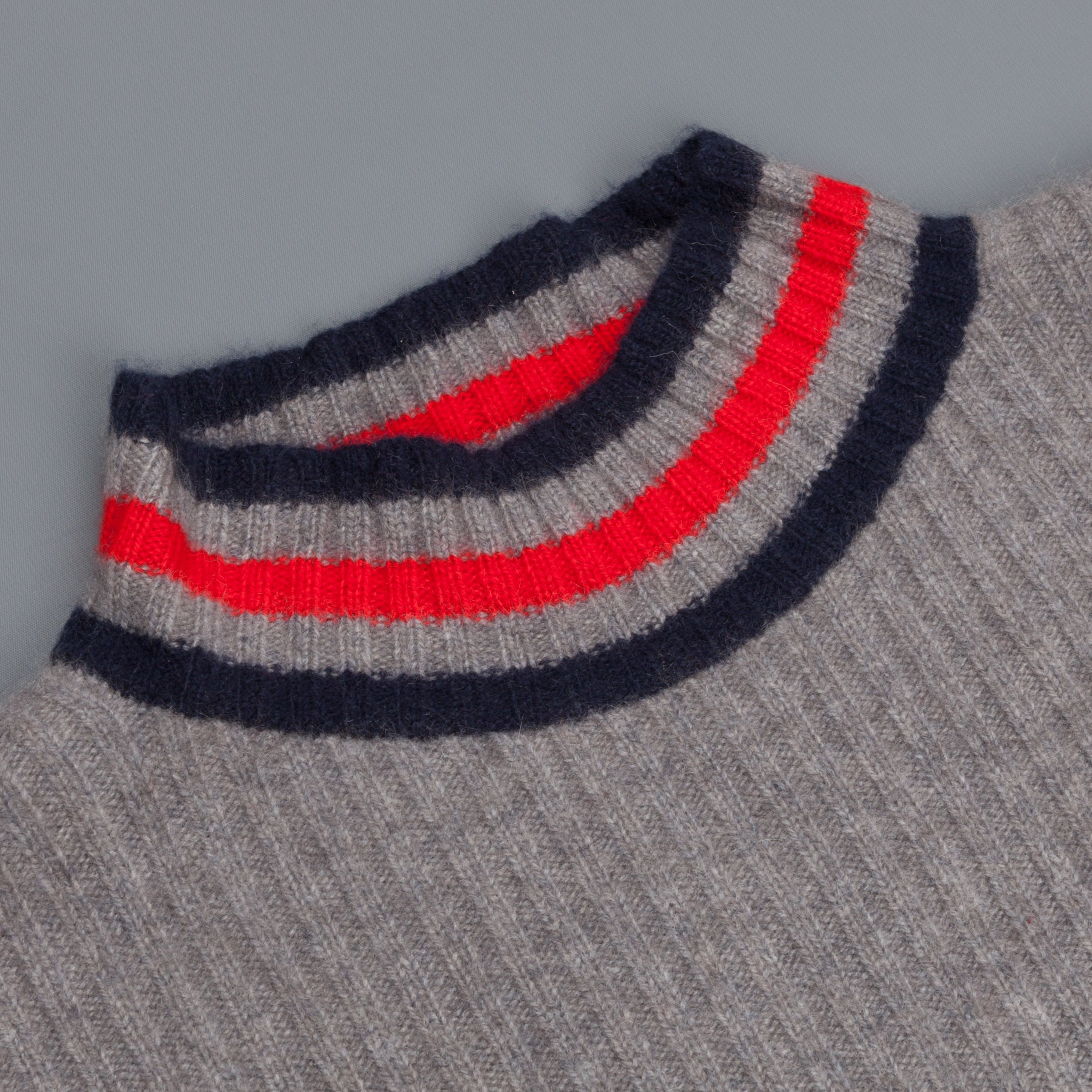 The Elder Statesman for Frans Boone 100% cashmere Odyssey Ribbed Turtleneck Grey Red Navy
