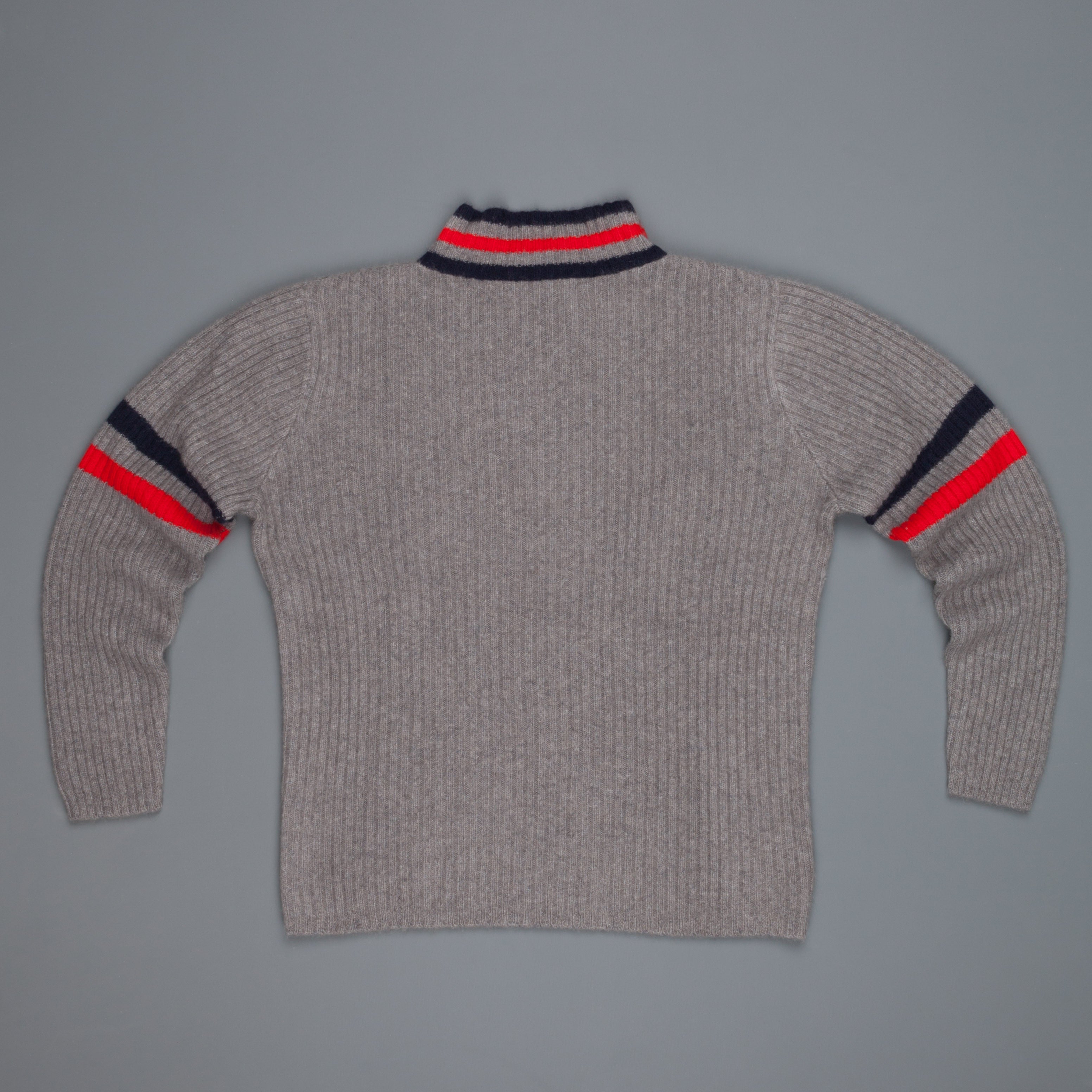 The Elder Statesman for Frans Boone 100% cashmere Odyssey Ribbed Turtleneck Grey Red Navy