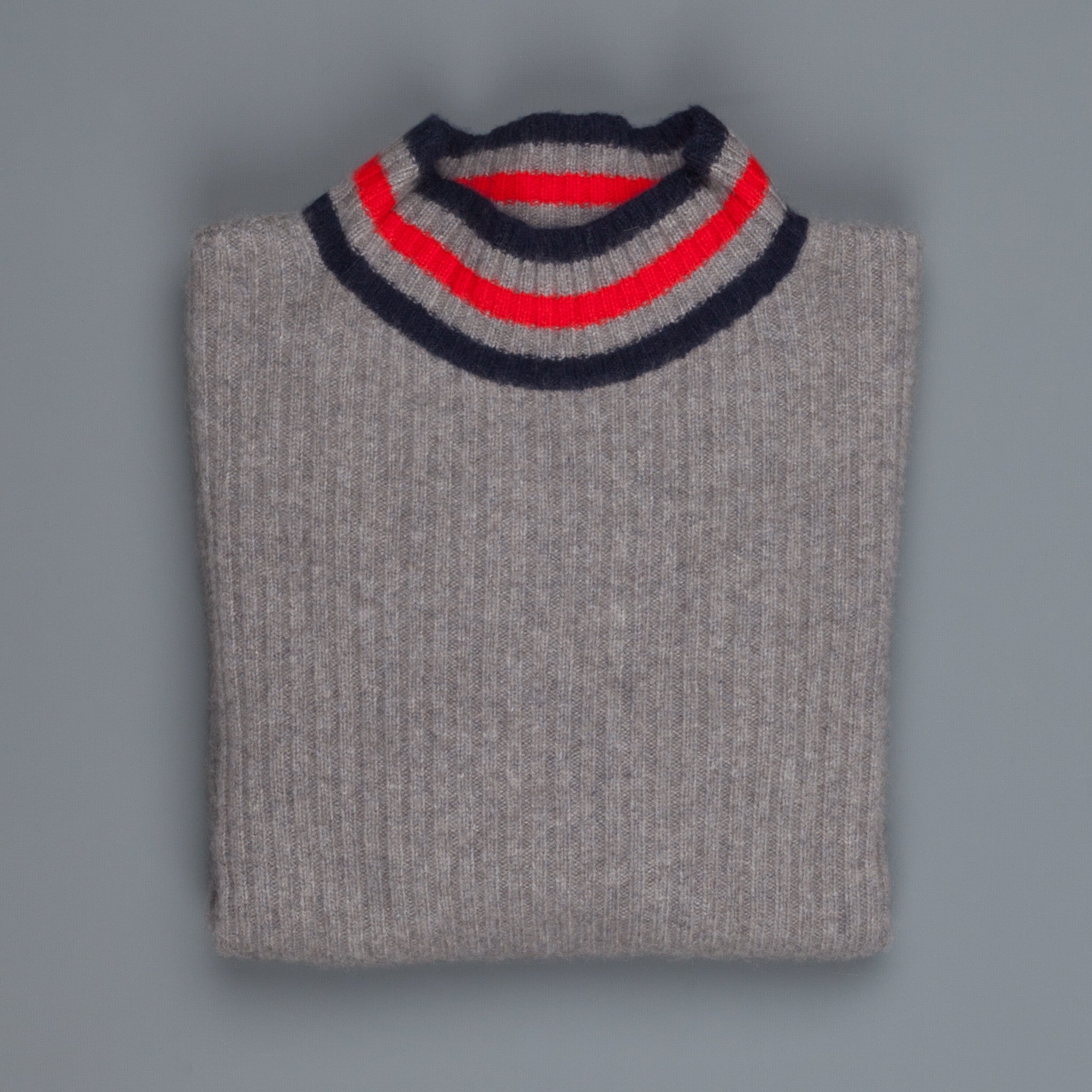 The Elder Statesman for Frans Boone 100% cashmere Odyssey Ribbed Turtleneck Grey Red Navy