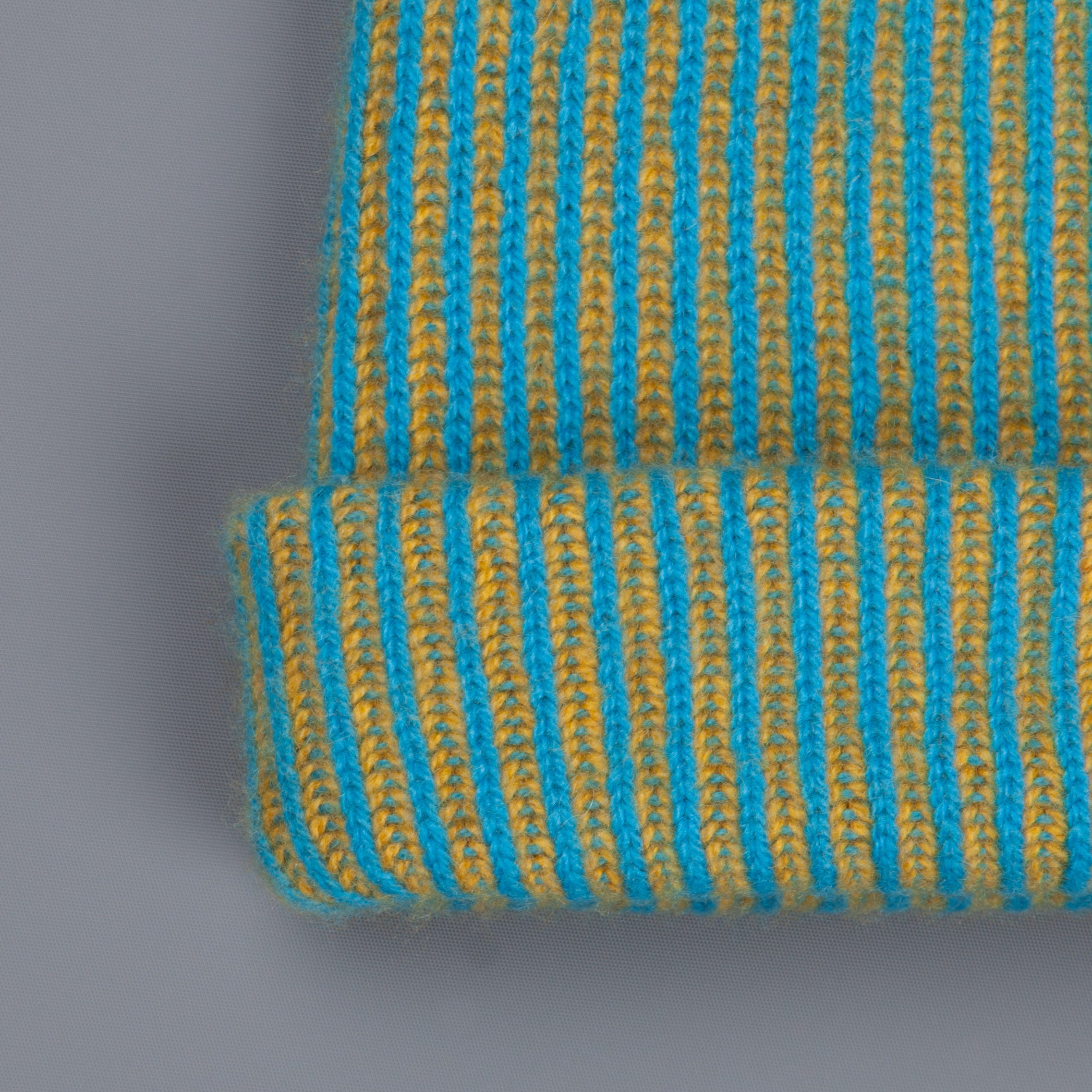 The Elder Statesman 100% Cashmere Watchman cap in Teal/Yellow
