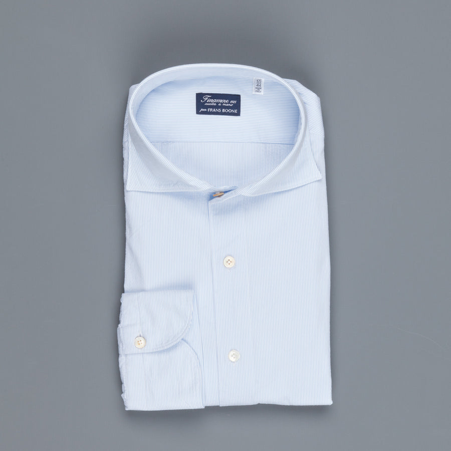 Finamore Gaeta shirt collo Simone light blue striped seersucker