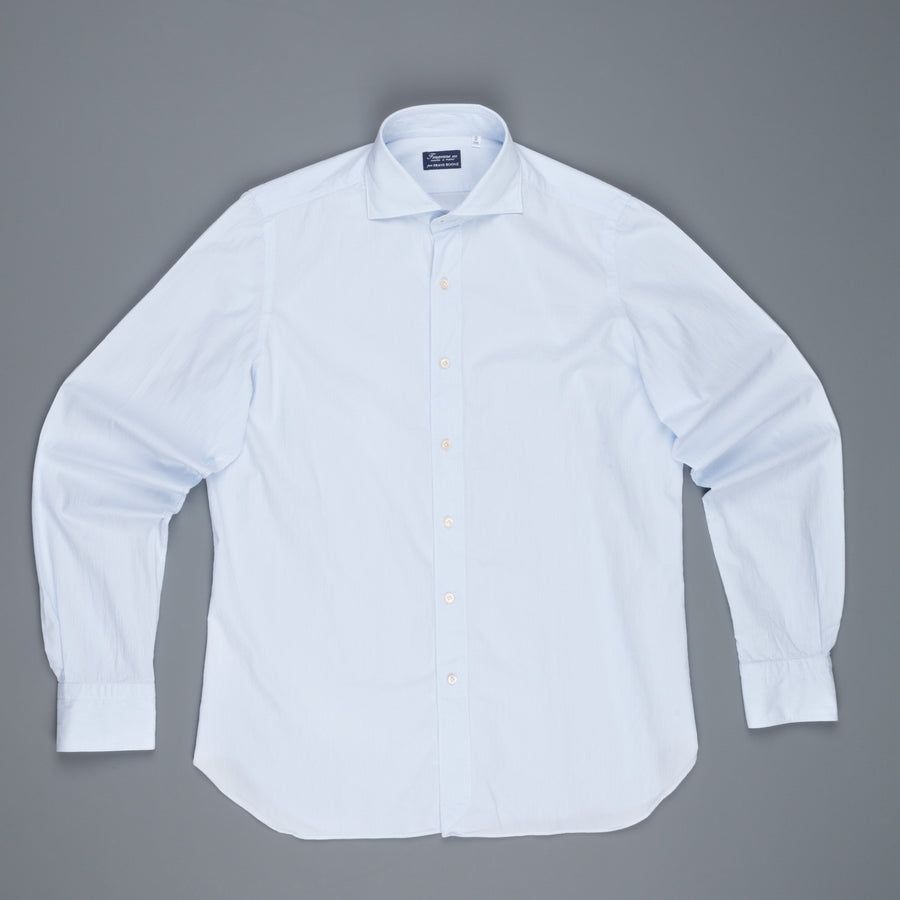 Finamore Gaeta shirt collo Simone light blue striped seersucker