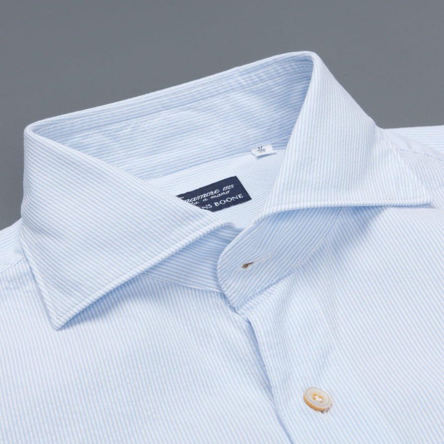 Finamore Gaeta shirt collo Simone light blue striped seersucker