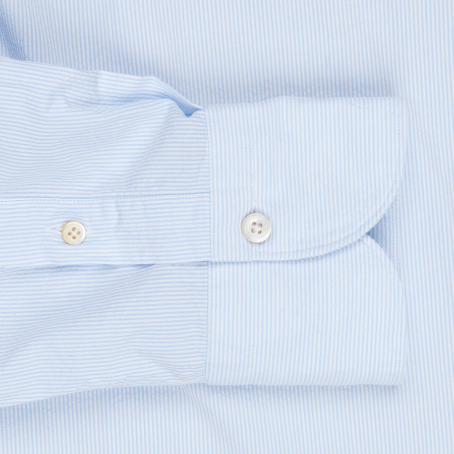 Finamore Gaeta shirt collo Simone light blue striped seersucker