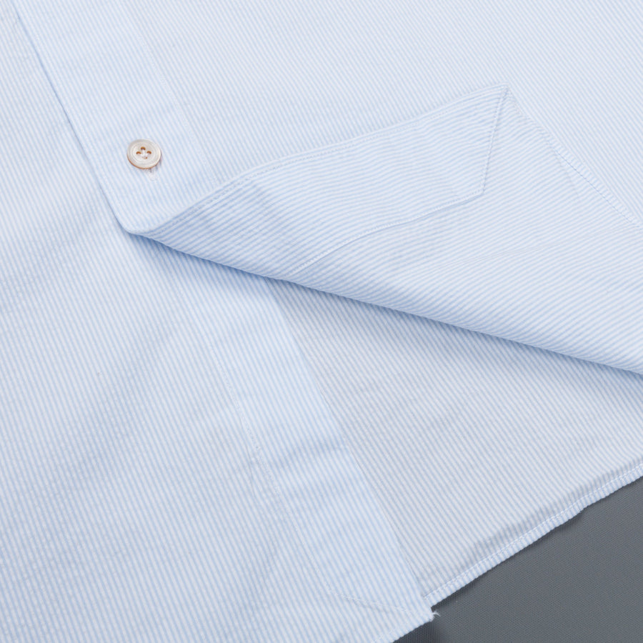 Finamore Gaeta shirt collo Simone light blue striped seersucker