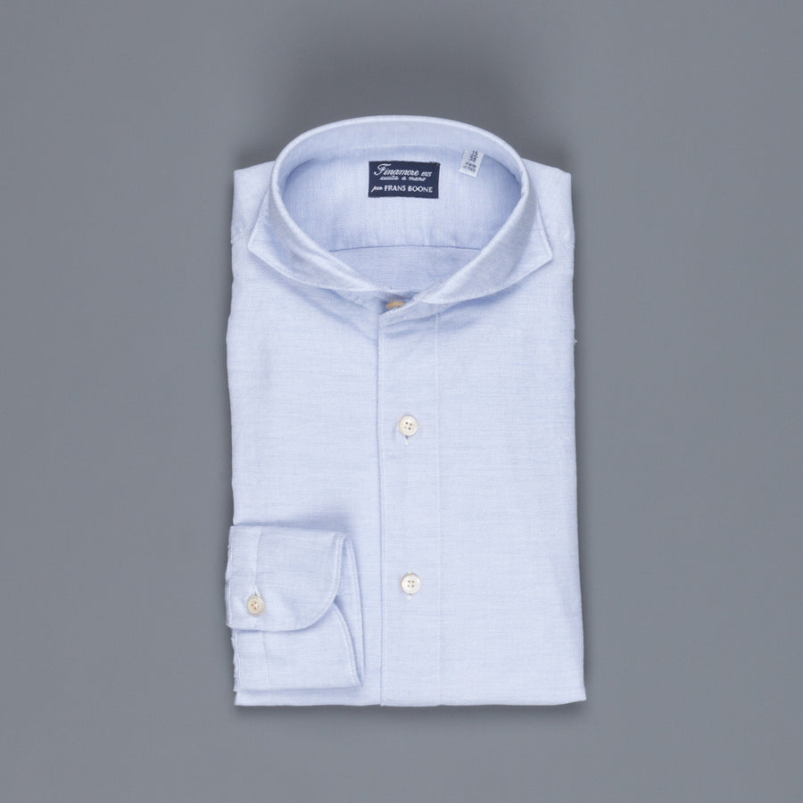 Finamore Tokyo Shirt Sergio Collar Loose Weave Blue