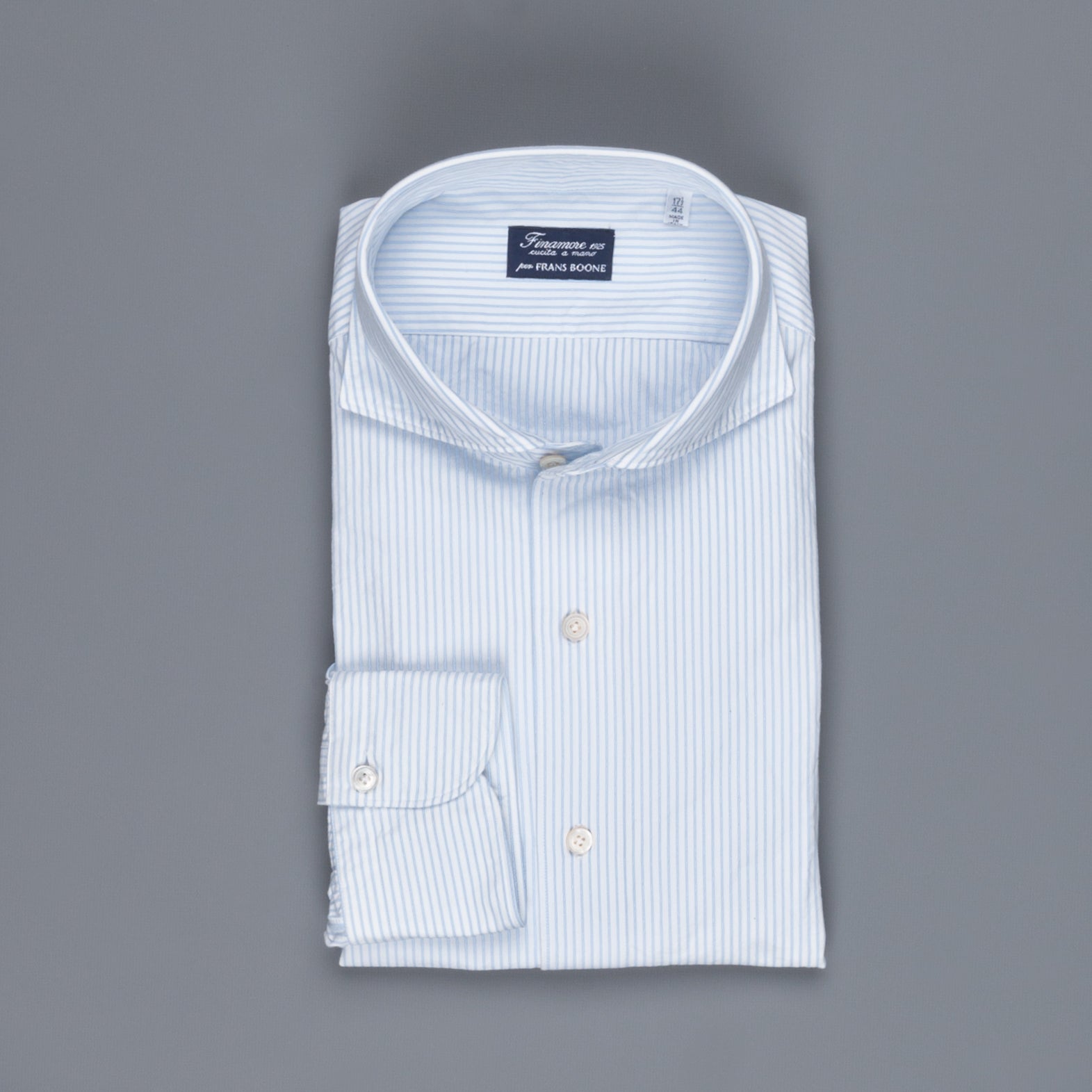 Finamore Gaeta Shirt Sergio Collar Blue Pencil Stripe