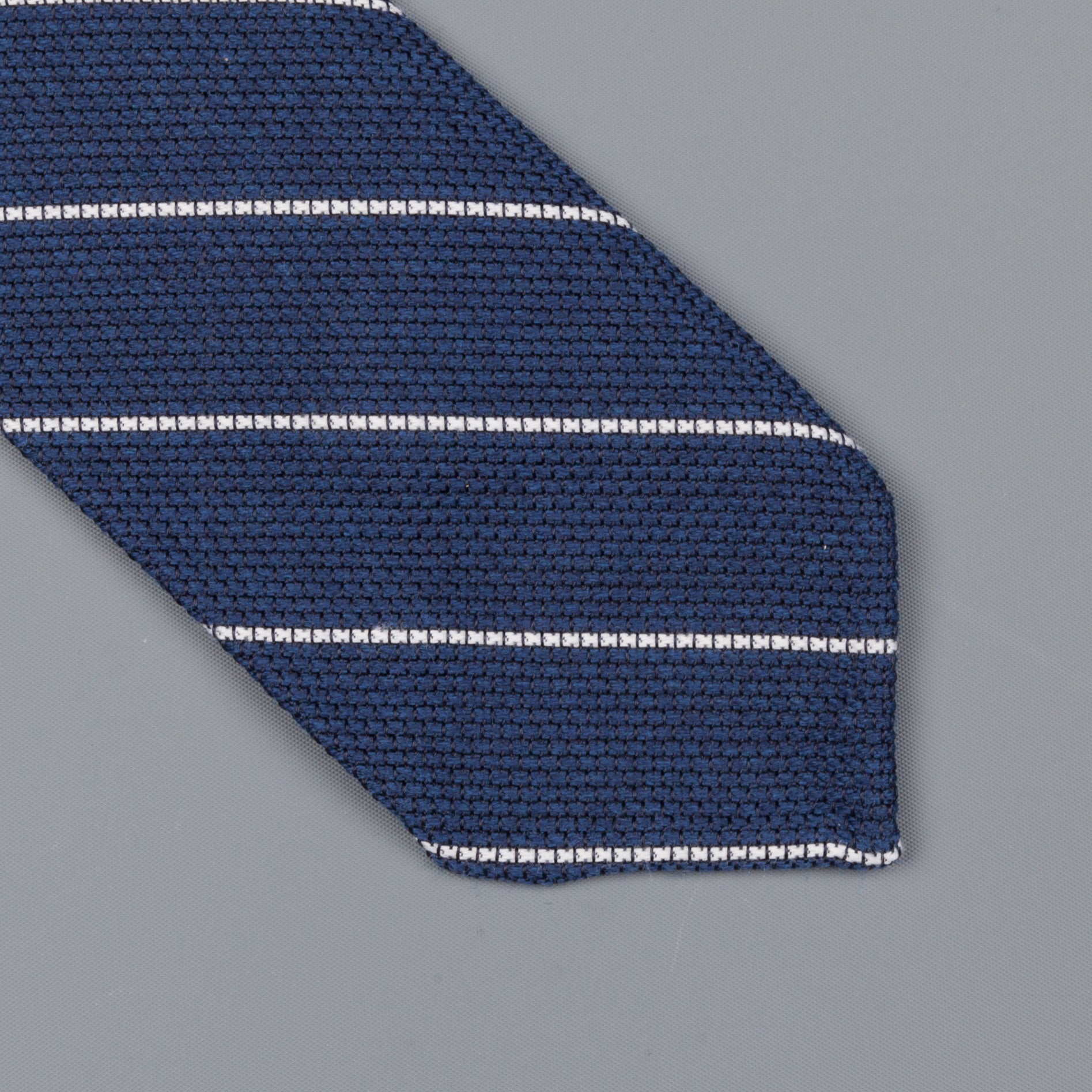 Finamore wool silk tie untipped navy white wide club stripe