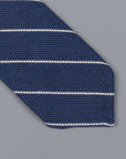 Finamore wool silk tie untipped navy white wide club stripe
