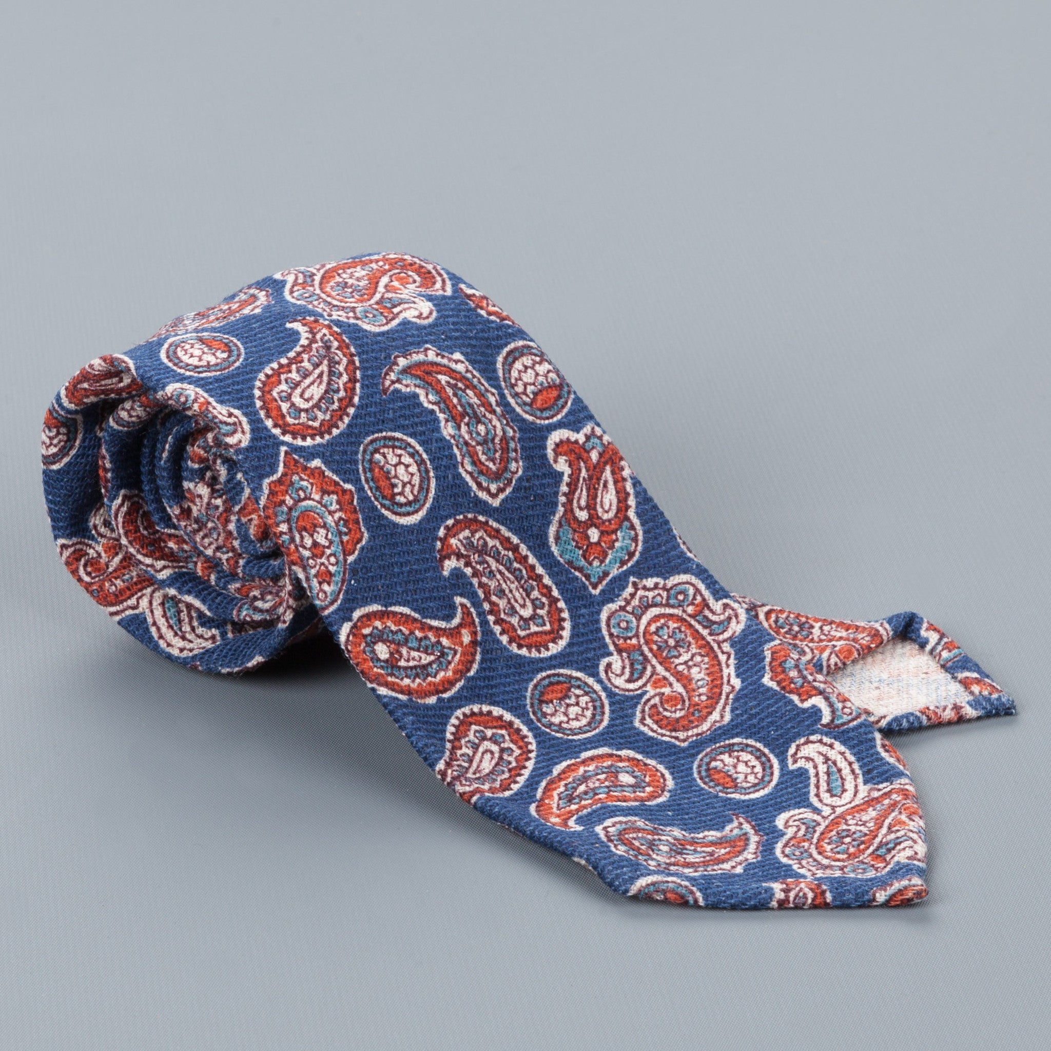 Finamore Wool Silk paisley tie marrone
