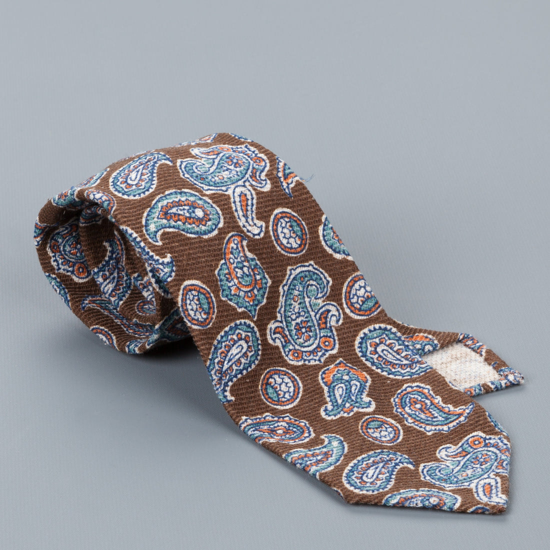 Finamore Wool Silk paisley tie marrone