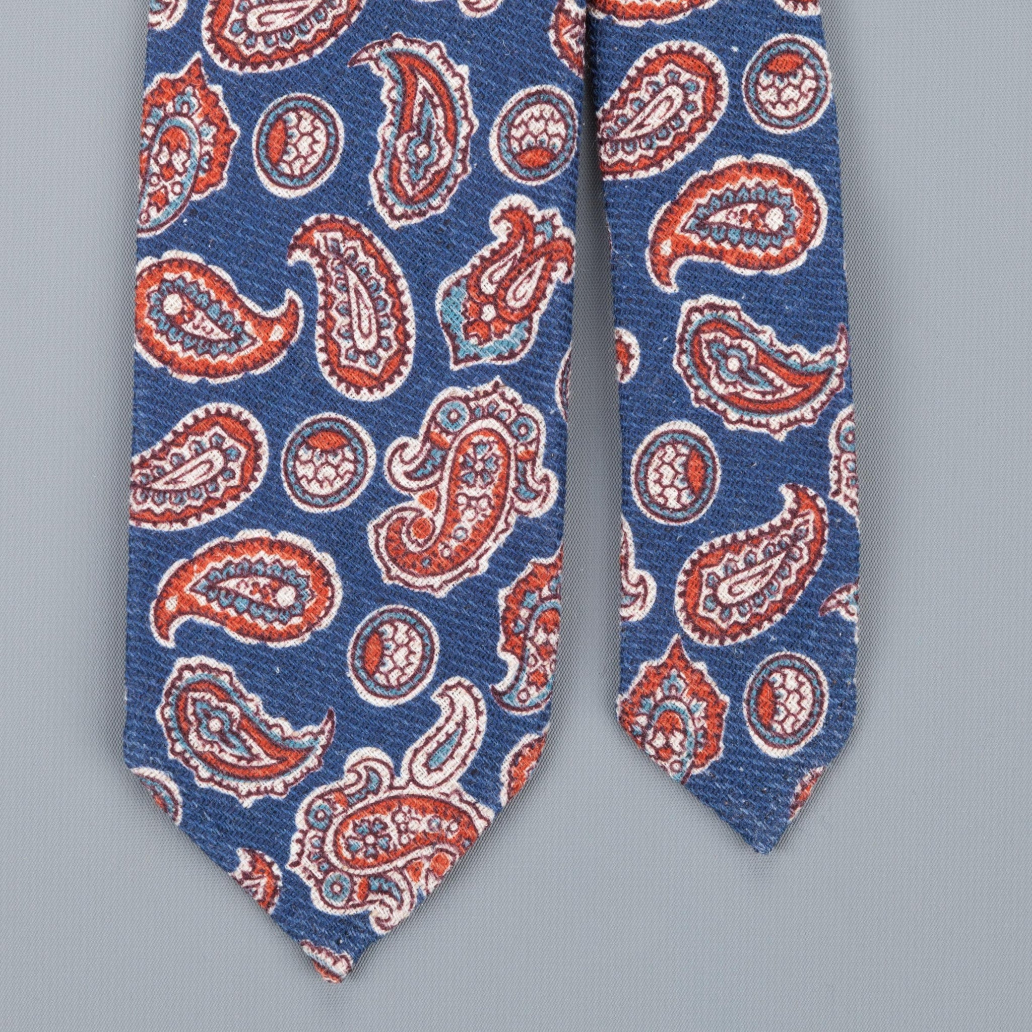 Finamore Wool Silk paisley tie marrone