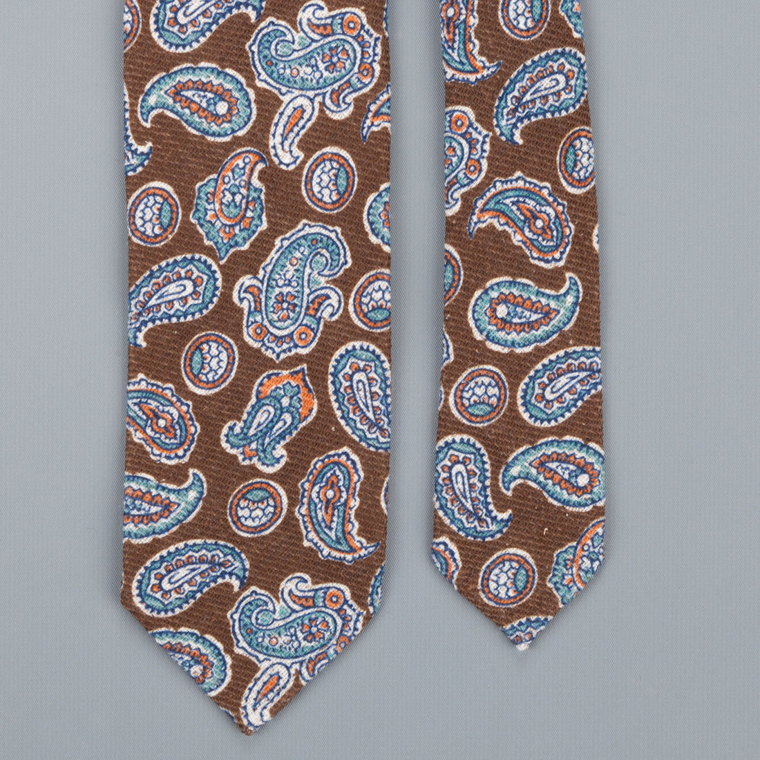 Finamore Wool Silk paisley tie marrone