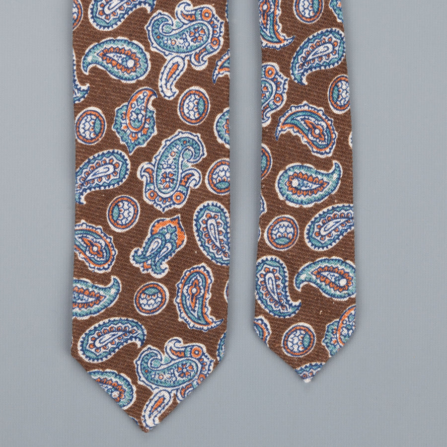 Finamore Wool Silk paisley tie marrone