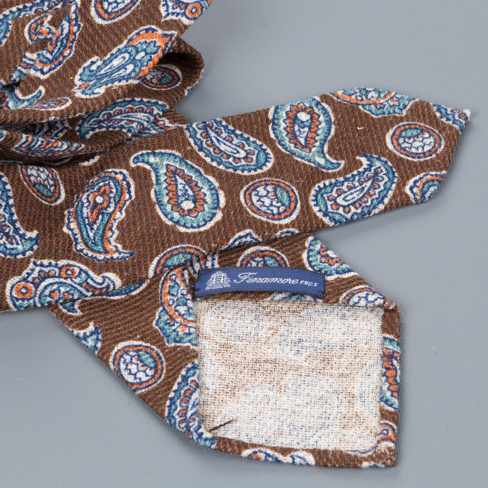 Finamore Wool Silk paisley tie marrone
