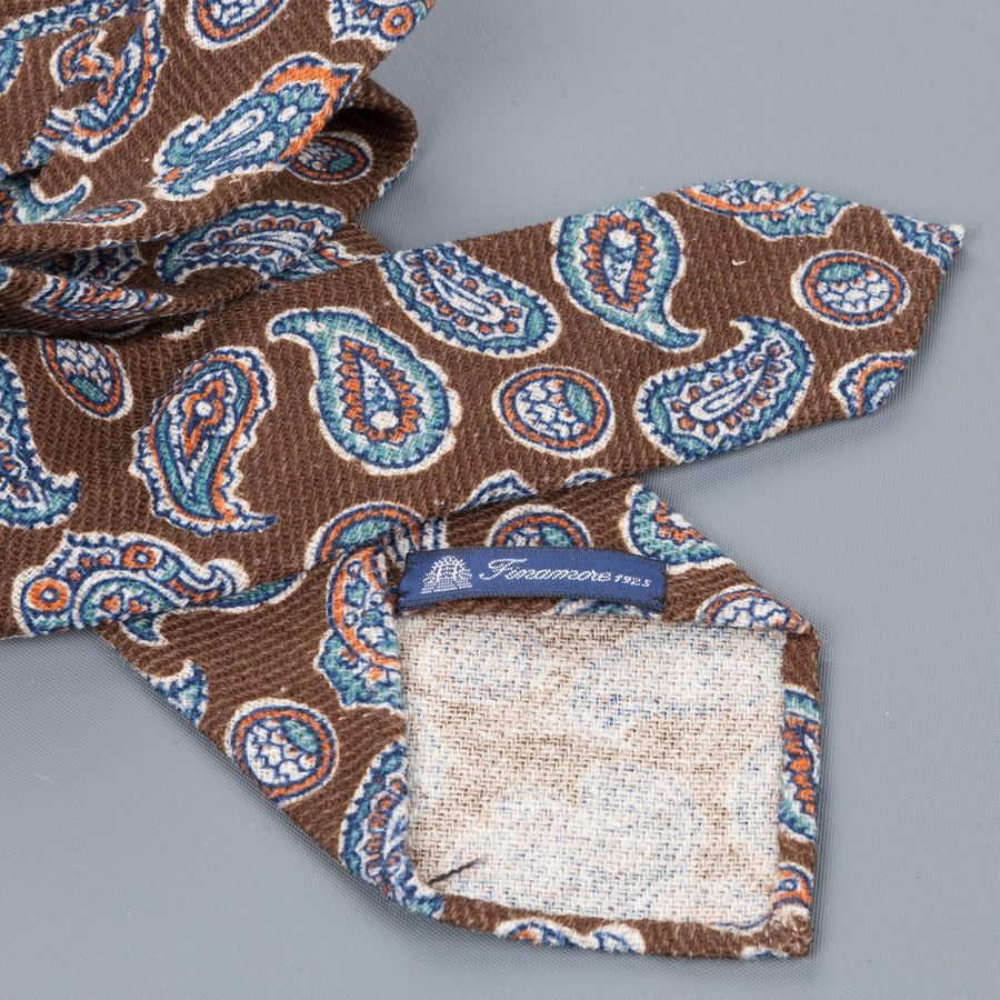 Finamore Wool Silk paisley tie marrone