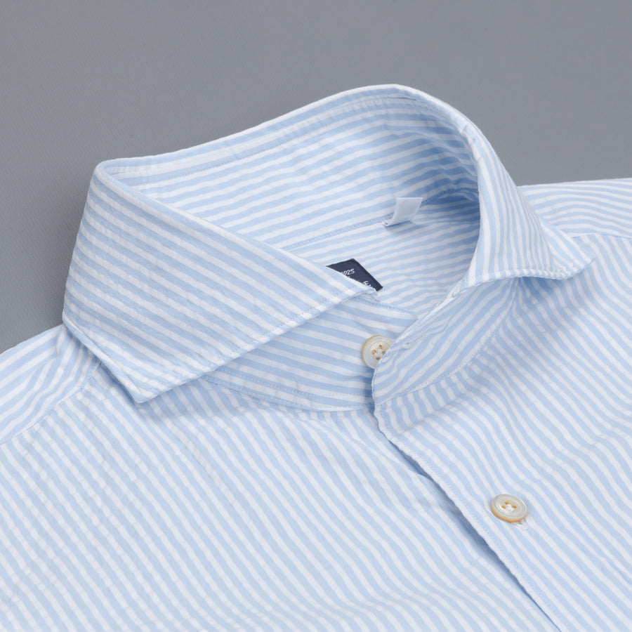 Finamore Tokyo shirt Sergio collar seersucker blue white stripe