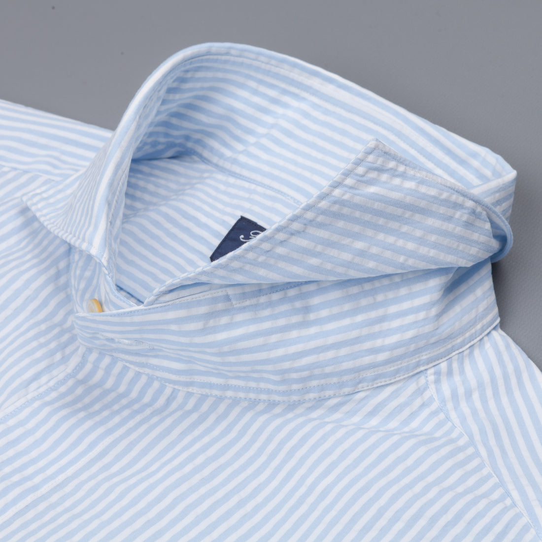 Finamore Tokyo shirt Sergio collar seersucker blue white stripe