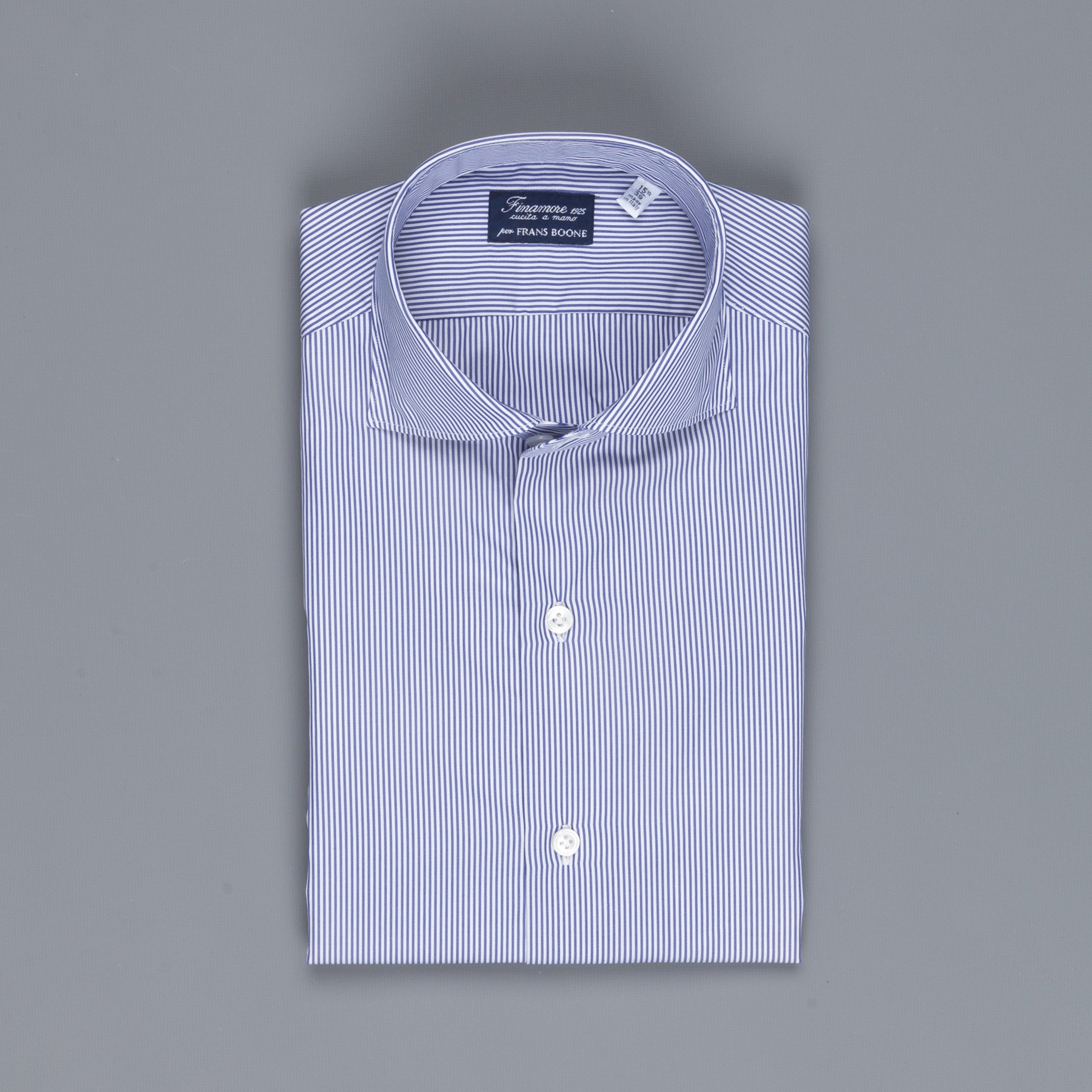 Finamore &#39;Traveller&#39; Shirt Milano Fit Collar Eduardo Navy Stripe Alumo poplin