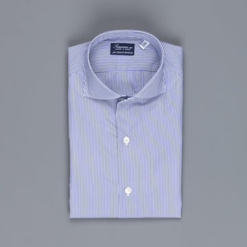 Finamore 'Traveller' Shirt Milano Fit Collar Eduardo Navy Stripe Alumo poplin