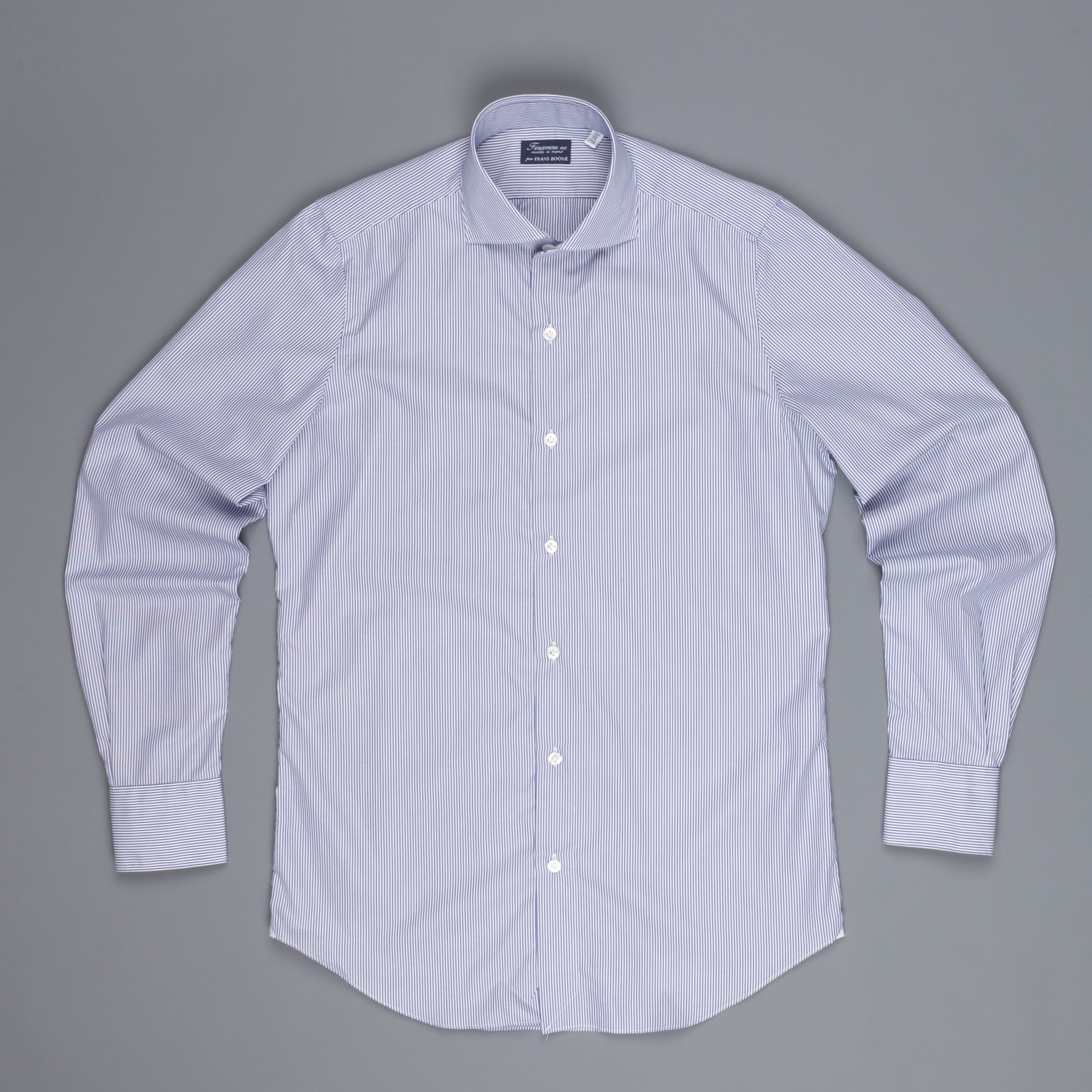 Finamore &#39;Traveller&#39; Shirt Milano Fit Collar Eduardo Navy Stripe Alumo poplin