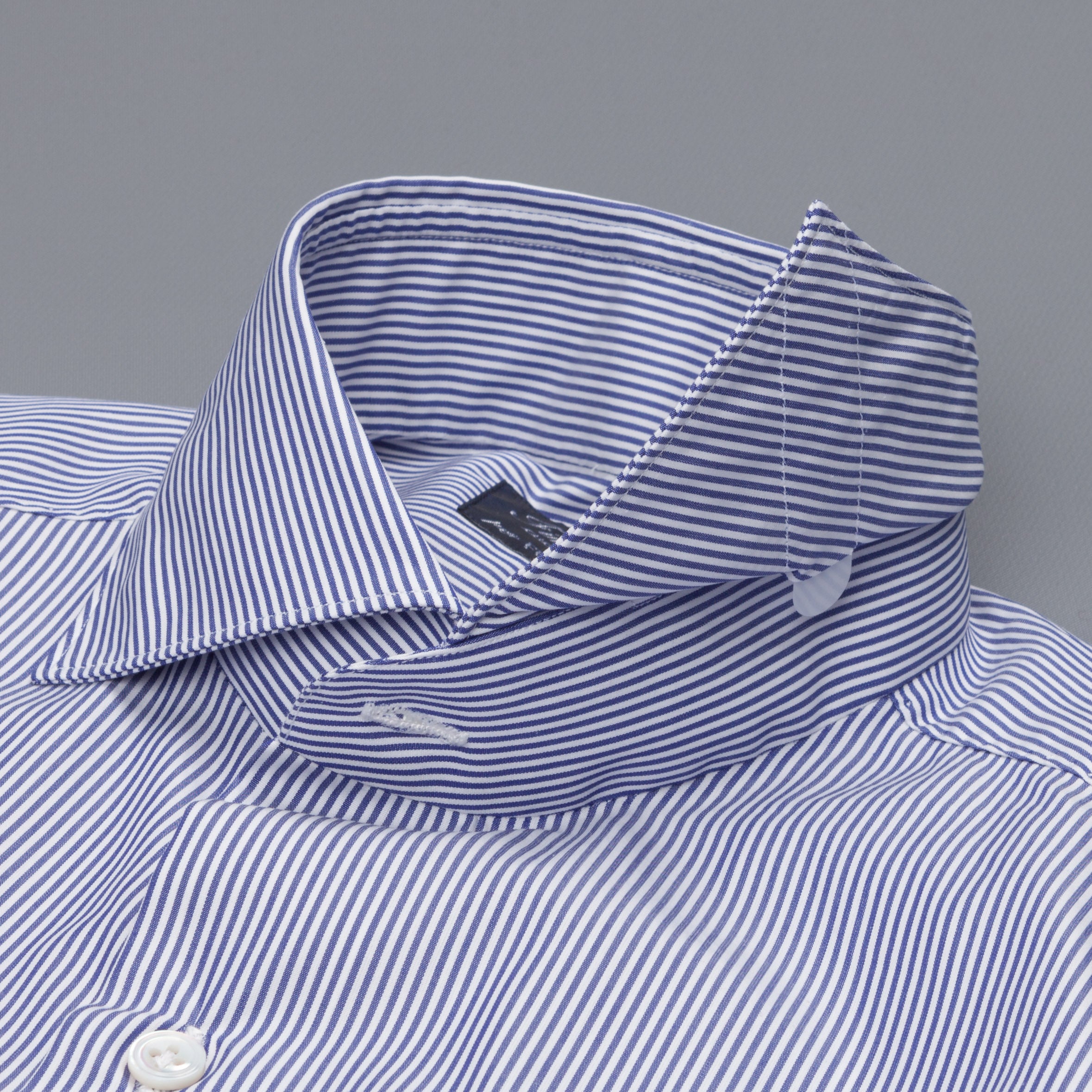 Finamore &#39;Traveller&#39; Shirt Milano Fit Collar Eduardo Navy Stripe Alumo poplin