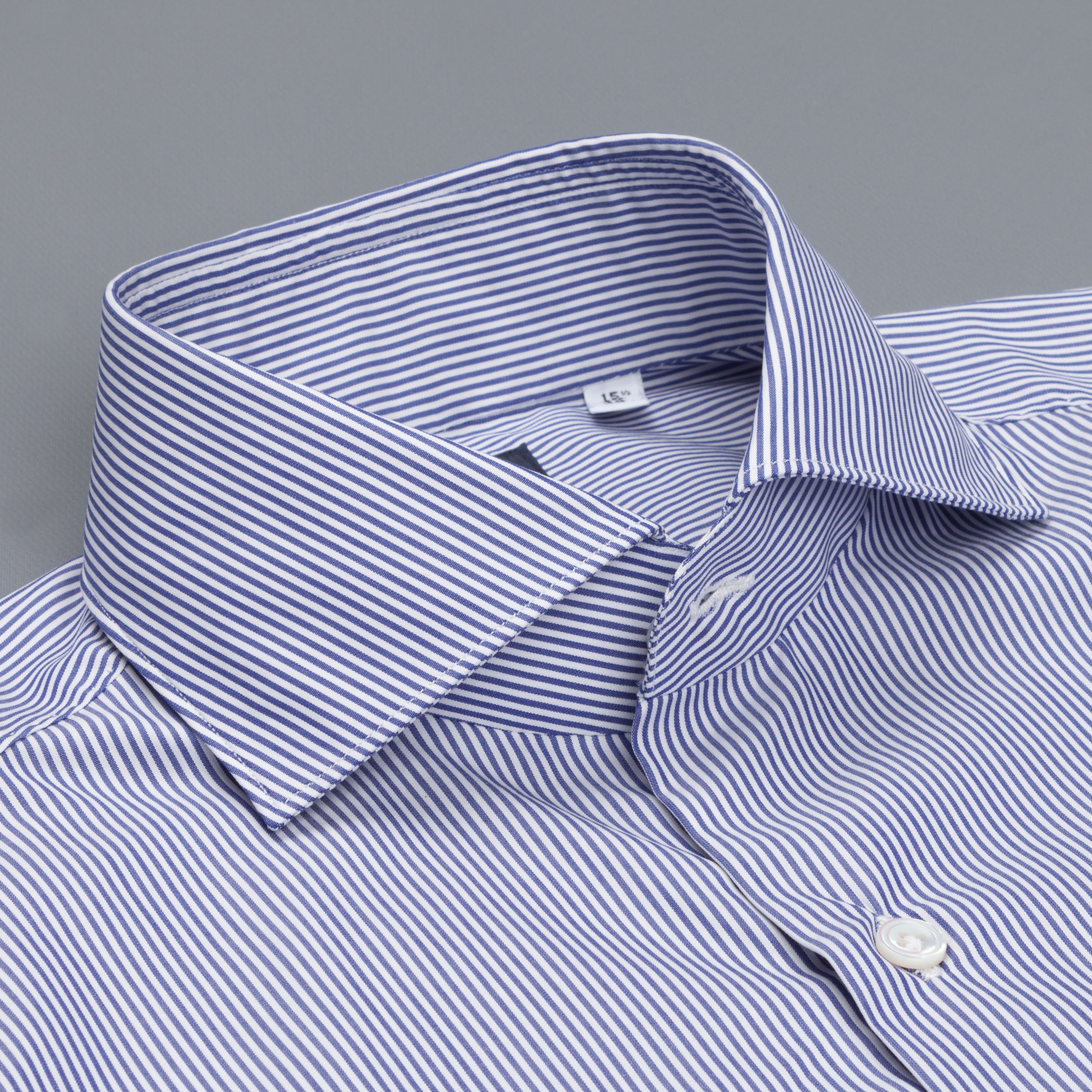Finamore &#39;Traveller&#39; Shirt Milano Fit Collar Eduardo Navy Stripe Alumo poplin