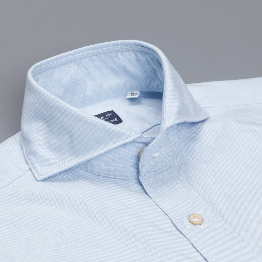 Finamore washed Tokyo shirt Sergio collar brushed oxford blue