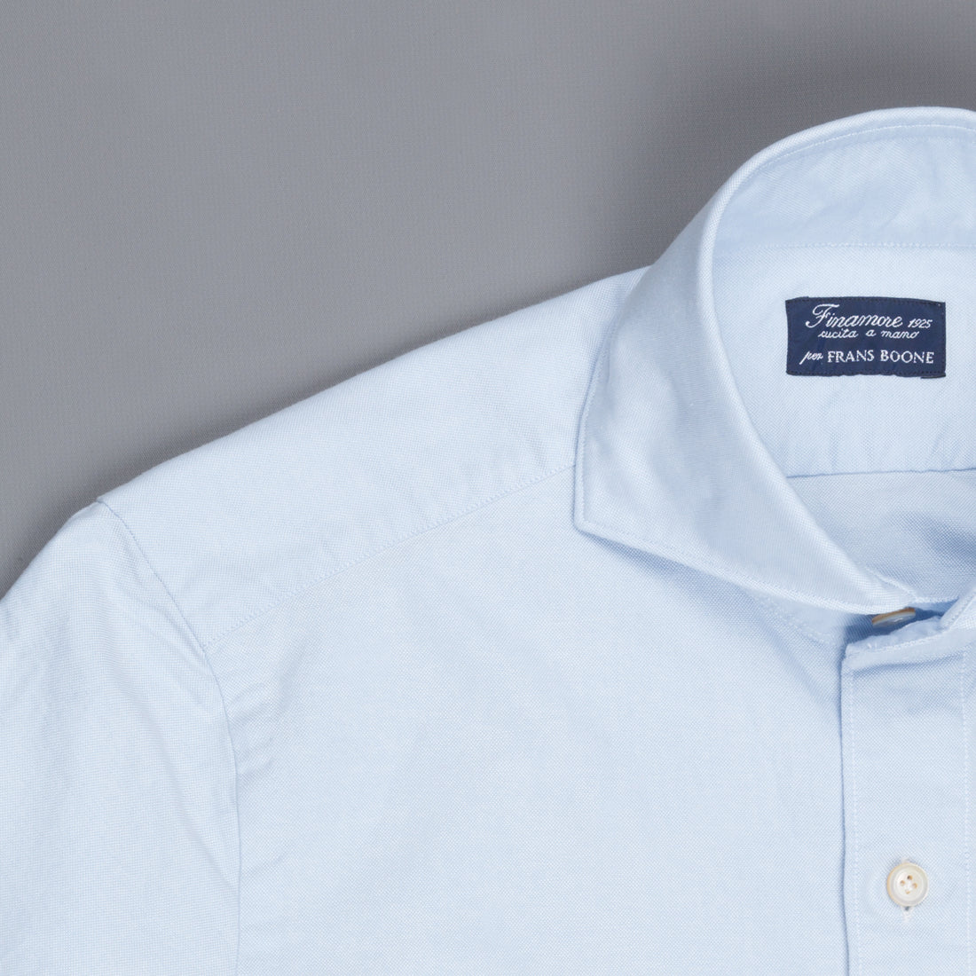 Finamore washed Tokyo shirt Sergio collar brushed oxford blue