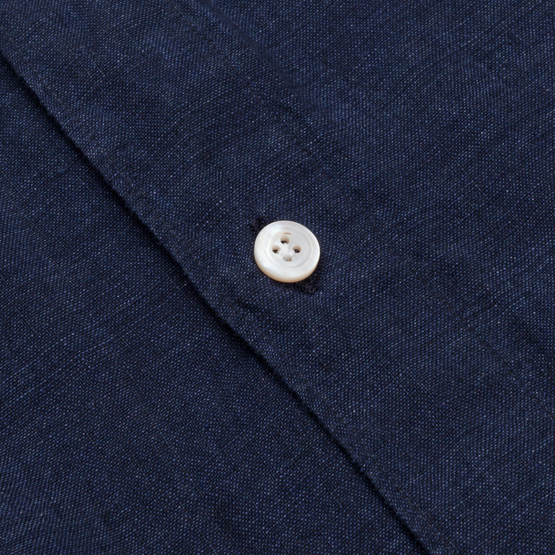 Finamore Gaeta shirt dark blue linen collo Simone