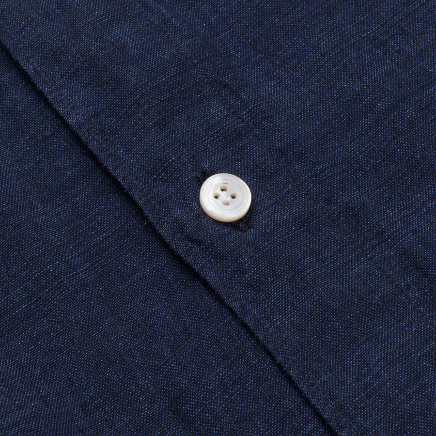 Finamore Gaeta shirt dark blue linen collo Simone