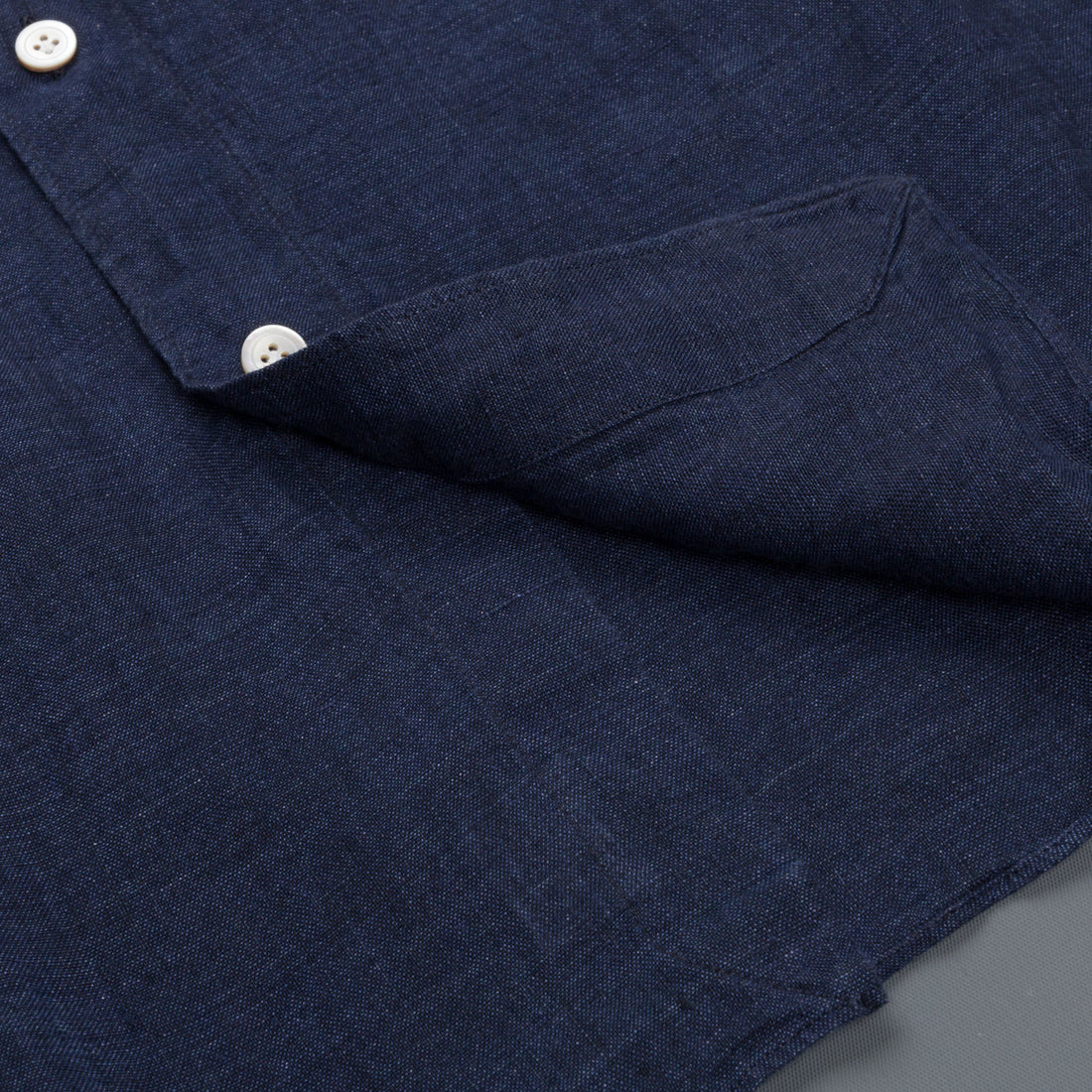 Finamore Gaeta shirt dark blue linen collo Simone