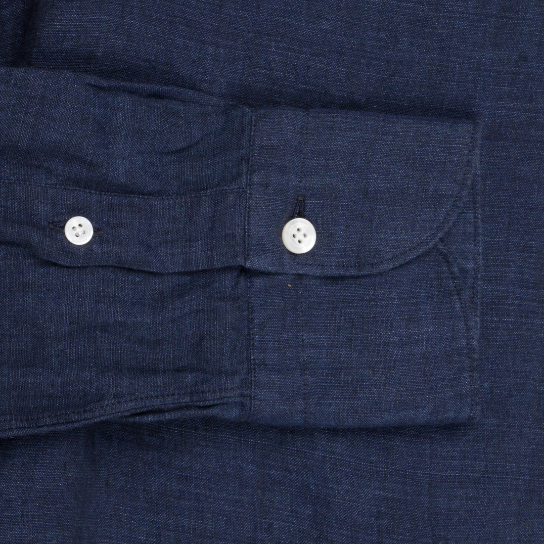 Finamore Gaeta shirt dark blue linen collo Simone