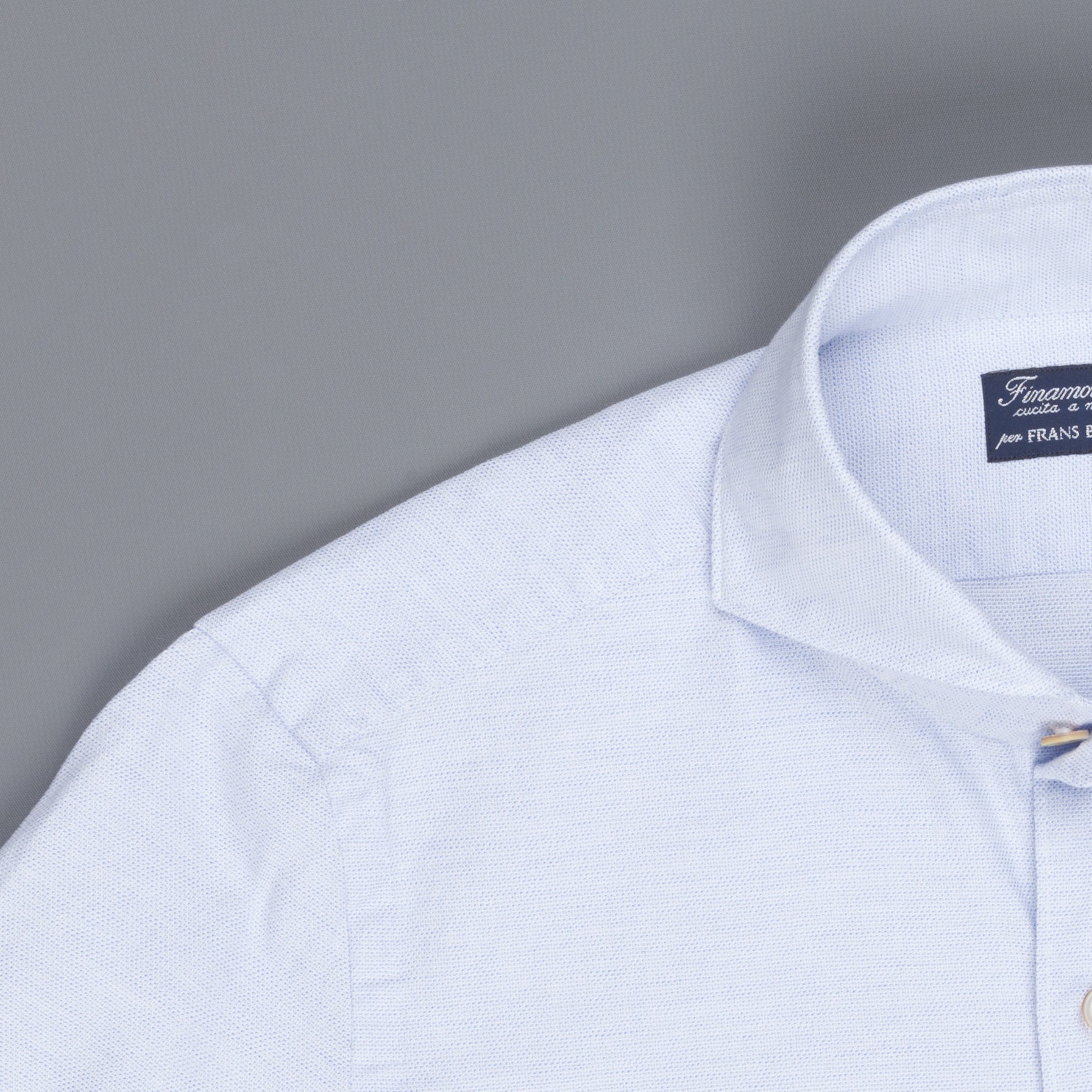 Finamore Tokyo Shirt Sergio Collar Loose Weave Blue