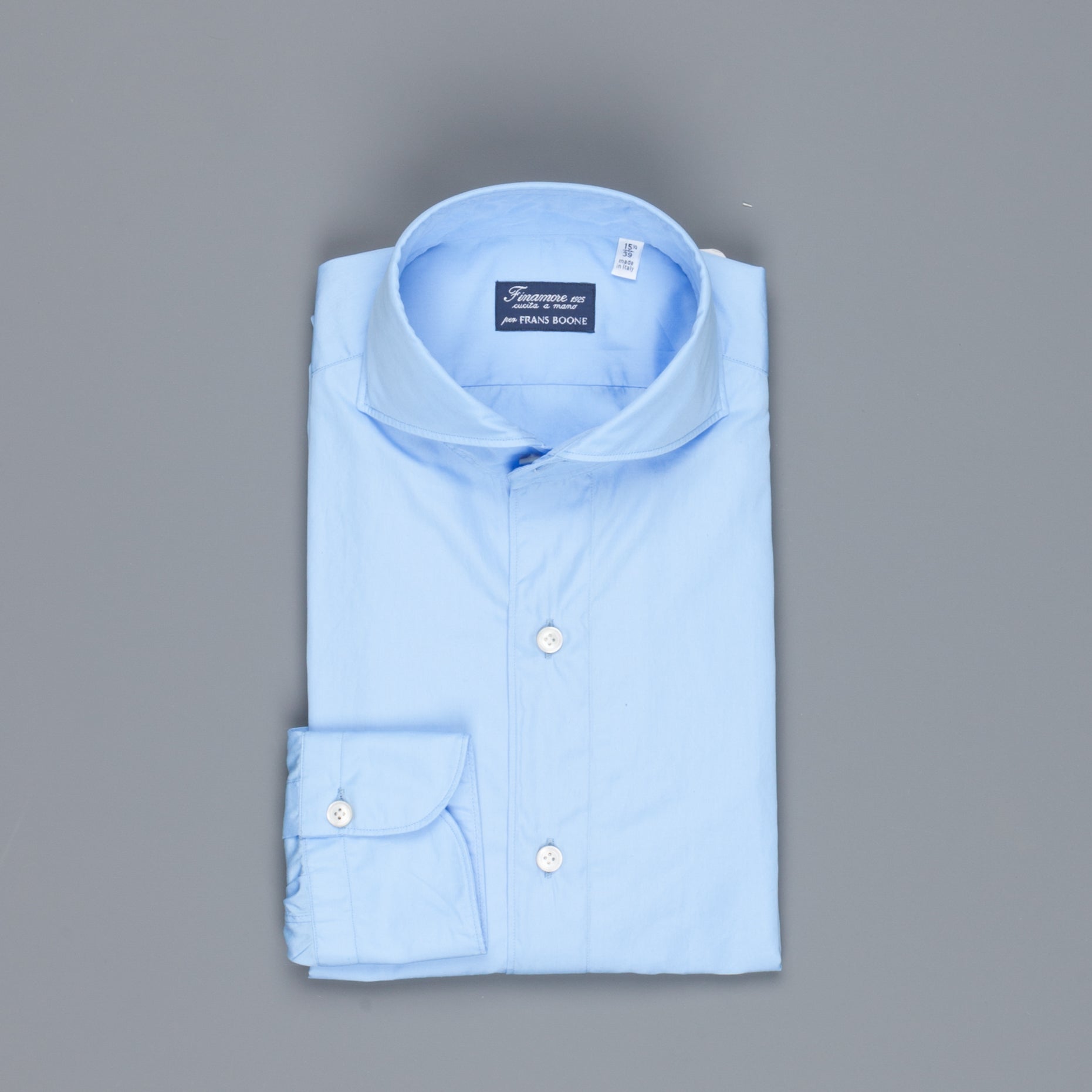 Finamore Tokyo Shirt Sergio Collar Alumo Poplin Avio Blue