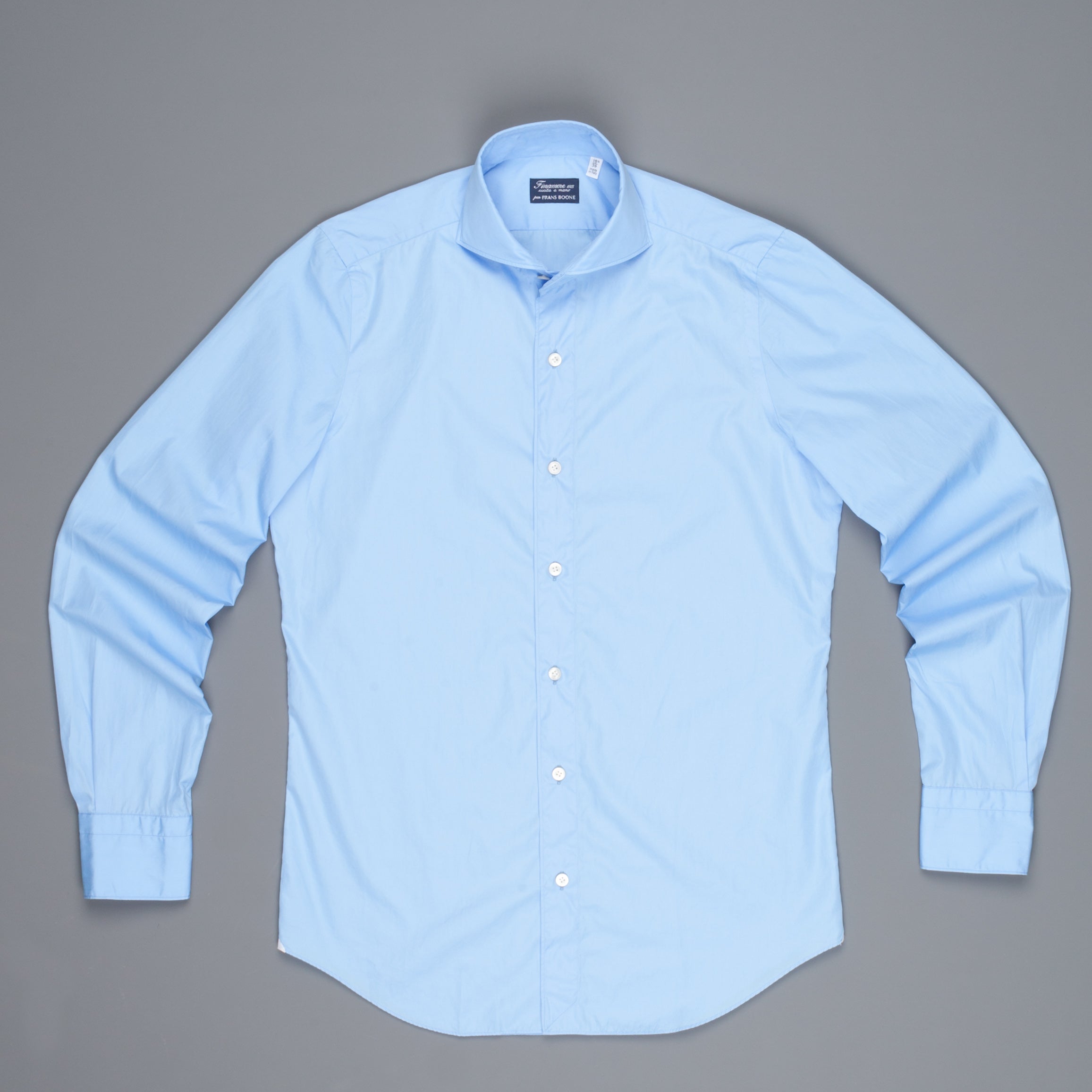 Finamore Tokyo Shirt Sergio Collar Alumo Poplin Avio Blue