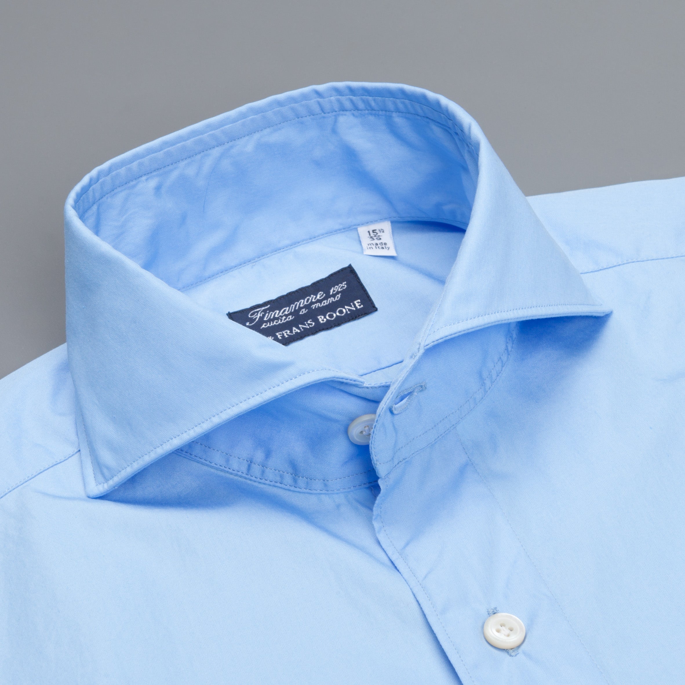 Finamore Tokyo Shirt Sergio Collar Alumo Poplin Avio Blue